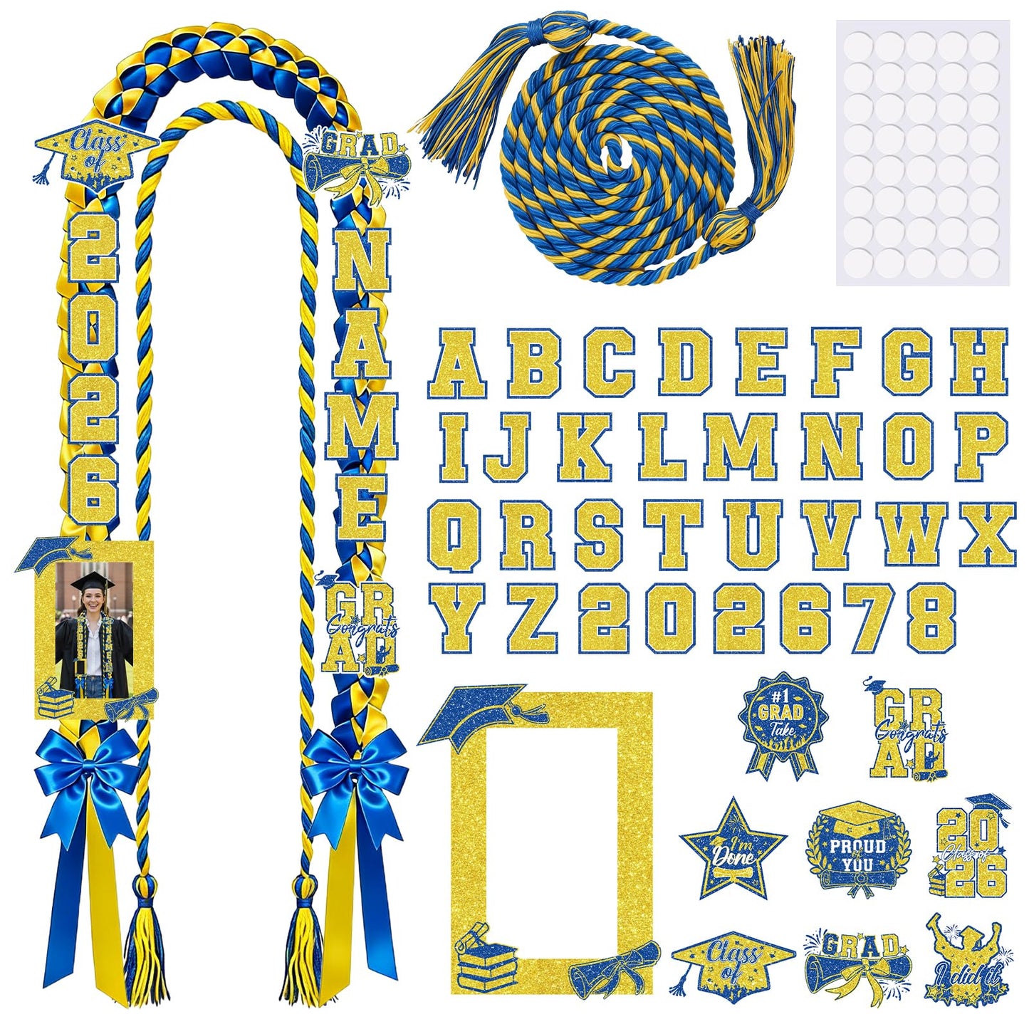 Hamdwerk Graduation Leis Class of 2026, 69Pcs Graduation Ribbon Leis Making Kits with Photo Frame Honor Cord Letters Numbers, DIY Braided Necklace Decorations Graduate Congrats Gifts Party Supplies