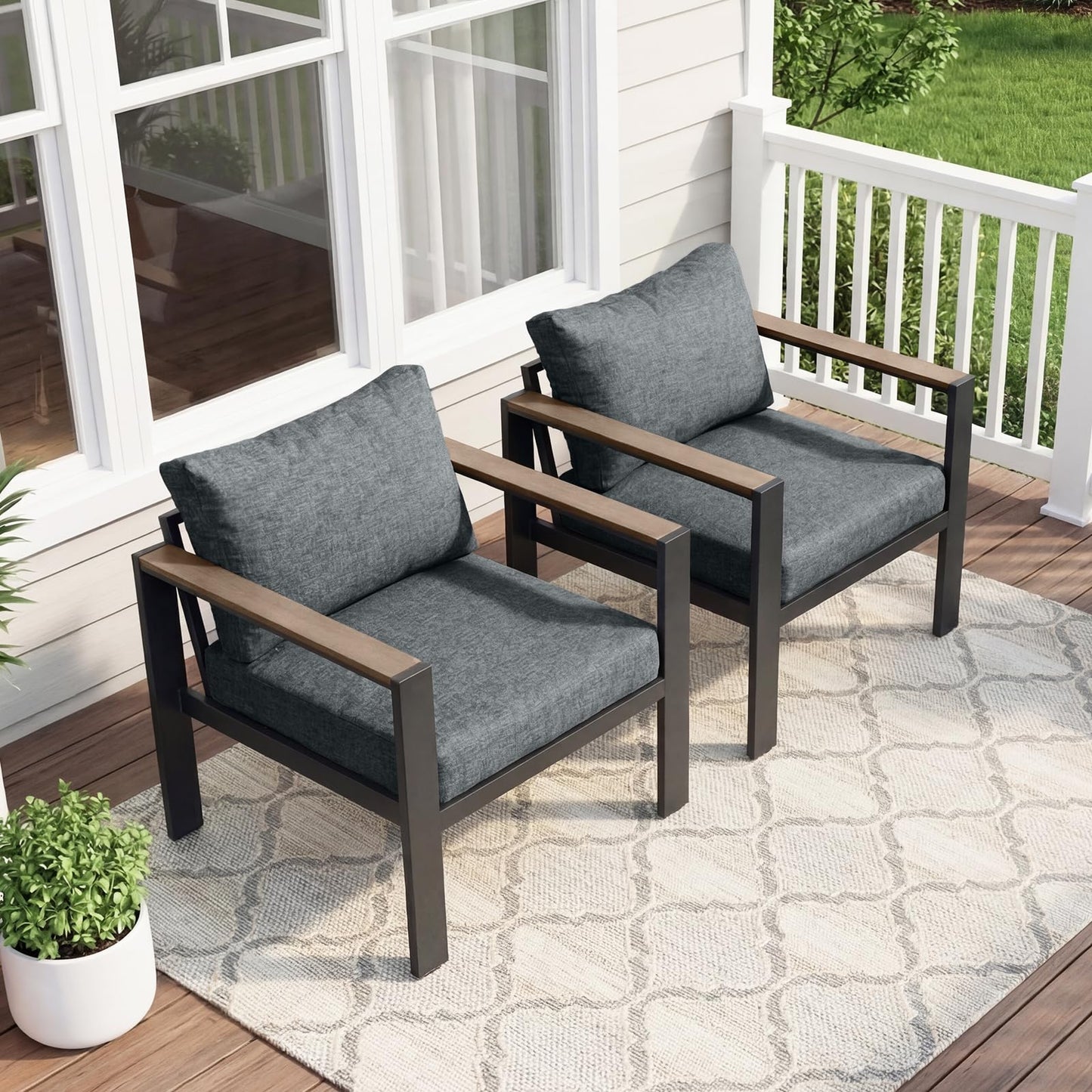 SAILARY Outdoor Patio Furniture Set 2 Pieces Armchair with Washable Thick Cushions, Luxury Aluminum Patio Furniture Chair Modern Outside Sectional Set for Porch, Balcony, Deck, Yard, Gray