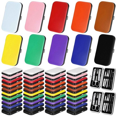 WILLBOND 50 Sets Manicure Set Bulk for Women, 8 in 1 Nail Clippers Kit with Travel Case, Nail Care Kit Stainless Steel Pedicure Grooming Tools for Family(Classic Style)