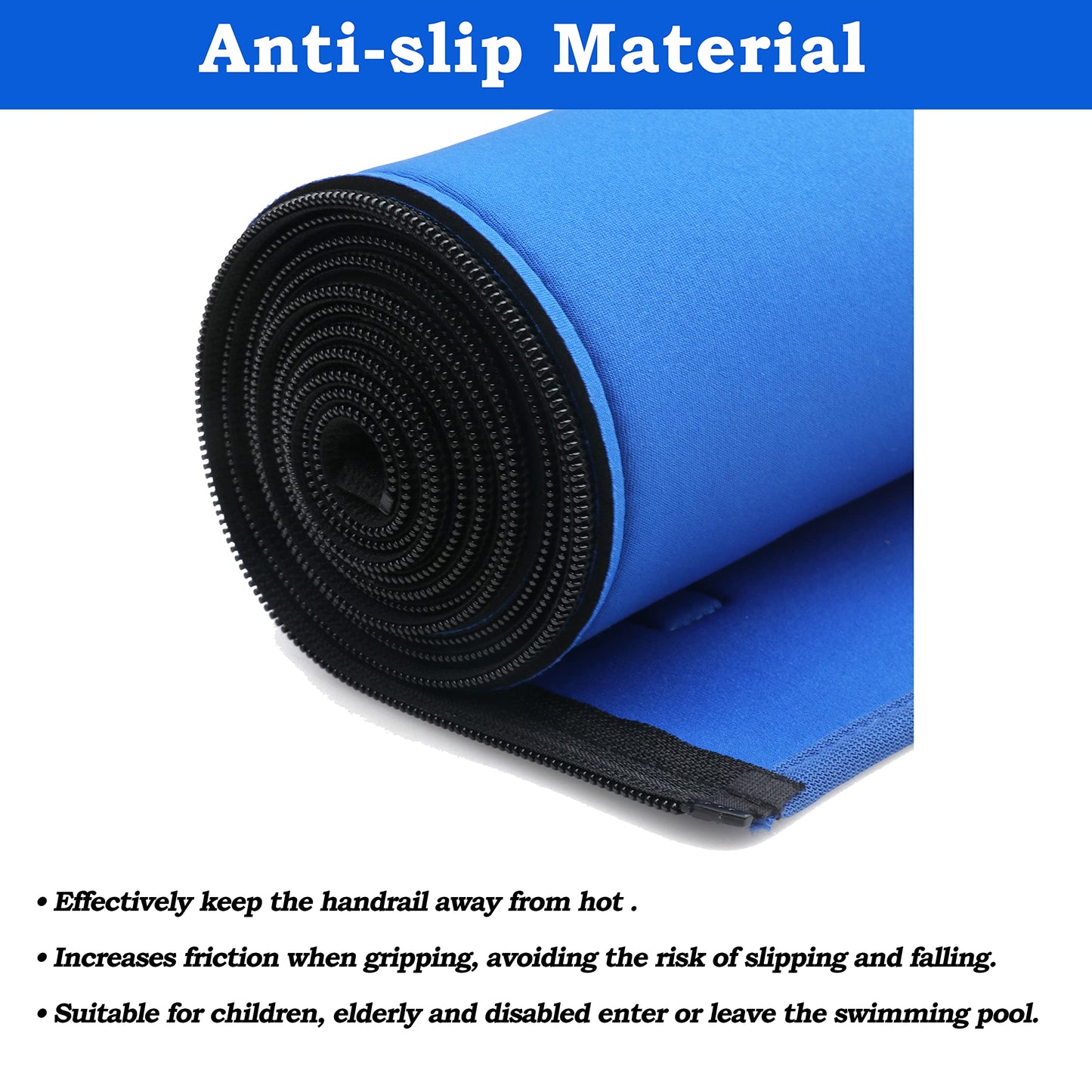Ginchain Pool Handrail Cover, Slip Resistant Zippered Hand Grip Rail Cover, Safety Rail Grip Sleeve for Inground Swimming Pool Hand Railing Cover(6 feet, Royal Blue)