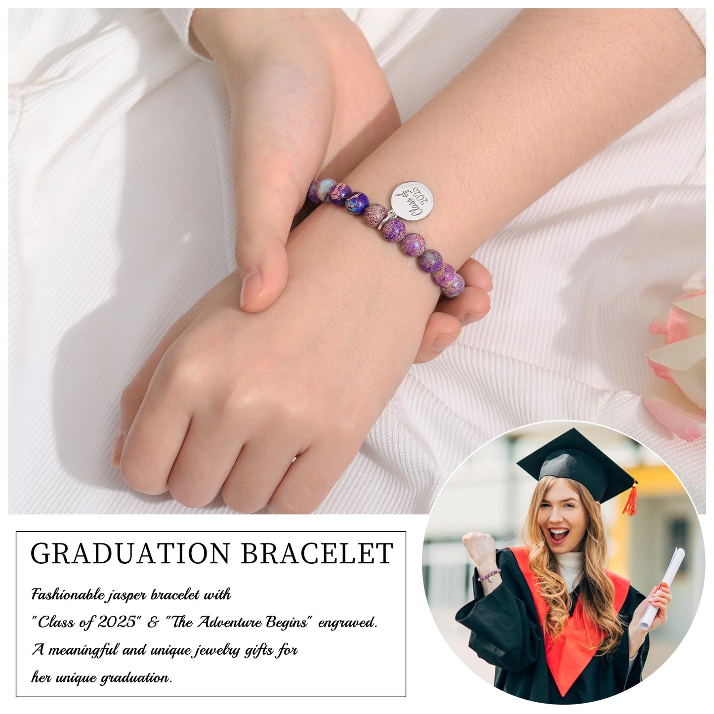 Sistble Graduation Gifts for Granddaughter Graduation Bracelets 2026 The Adventure Begins Engraved Granddaughter Gifts from Grandma Bead Bracelet 5th 8th Grade High School Gift Jewelry