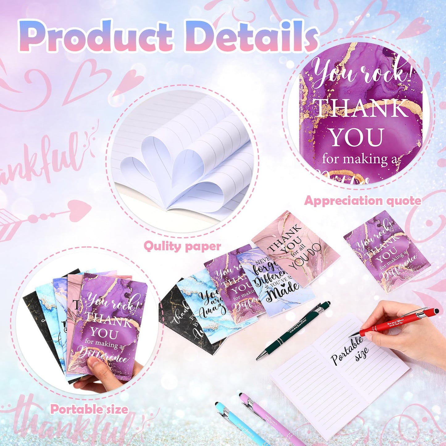 Funnymoom 50 Pcs Employee Appreciation Gift for Women 24 oz Thank You Plastic Tumbler with Inspirational Notepads Ballpoint Pens Makeup Bag Keychain Professional Gifts for Coworker Holiday