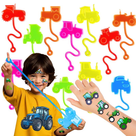48PCS Tractor Party Favors - 24PCS Temporary Tattoos & 24PCS Stick Hands Party - Perfect Birthday Party Supplies, Goodie Bag Stuffers, Treasure Box Toys, Classroom Prizes, and Student Giftss