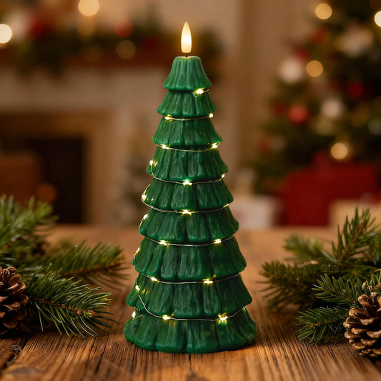AFINETH Christmas Tree Candles with Remote, Christmas Flameless Candles with Embedded Star String Fairy Lights, Battery Operated Candles, Flickering Xmas Flameless Candles for Table Decor