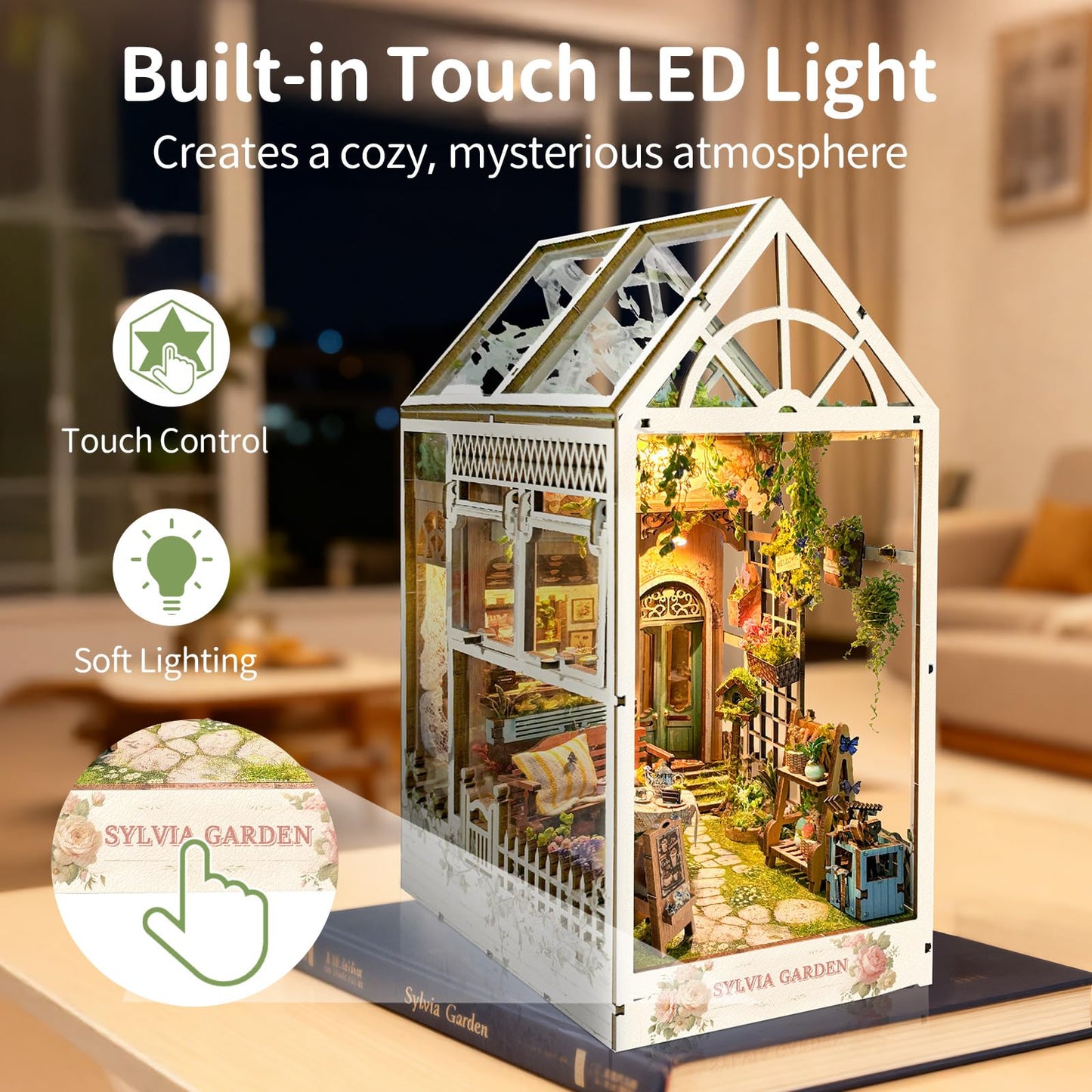 BELEEV Book Nook Kit, DIY Miniature Dollhouse Kit, 3D Wooden Puzzle for Adult and Teens, Booknook Bookshelf Decor Craft with LED Light, Gifts for Women Teens and Puzzle Lovers - Sylvia Garden