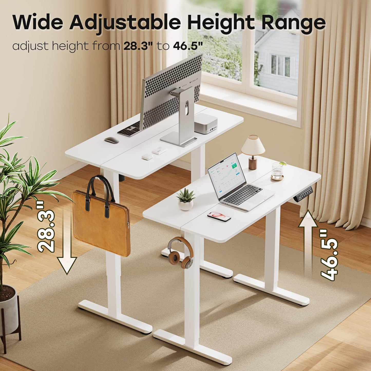 JYLH JOYSEEKER Small Standing Desk, 40" ×20" Electric White Standing Table, Height Adjustable Compact Sit Stand Desk with Splice Board, Home Office Table with 2 Hooks