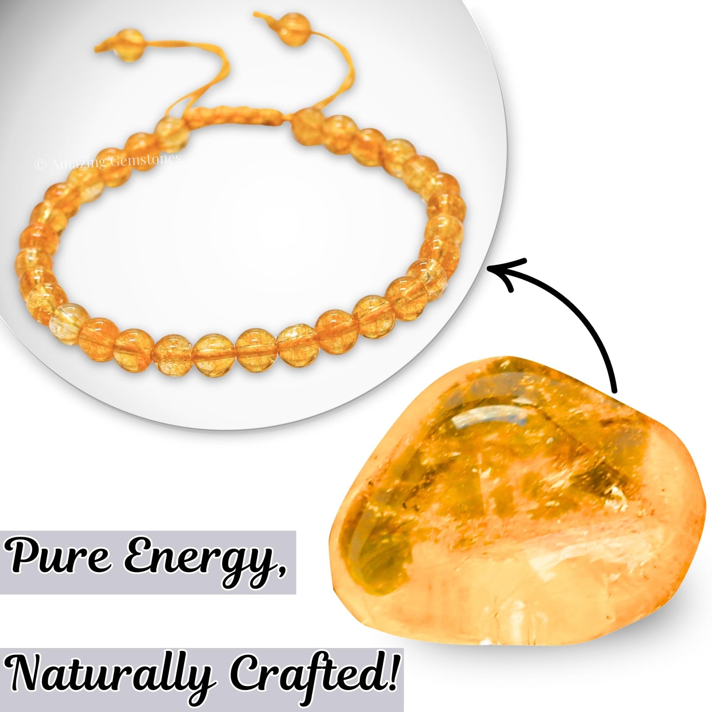 Amazing Gemstone Citrine Onyx Bracelet, Gifts For Men & Women - Protection Healing Crystal Bracelet - 6mm Gemstone Beaded Adjustable Bracelet, Pulseras Para Hombres Mujer Stocking Stuffers