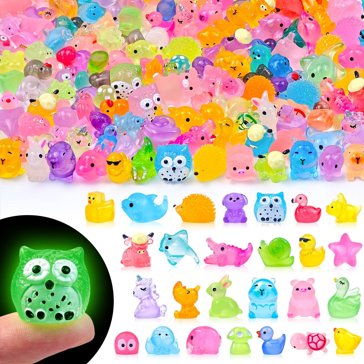 Feivando 160 Pcs Luminous Mini Resin Animal Figures Glow in the Dark Small Little Tiny Ducks Animal Miniature Figurines for Crafts Fairy Garden Accessories Micro Landscape Decoration