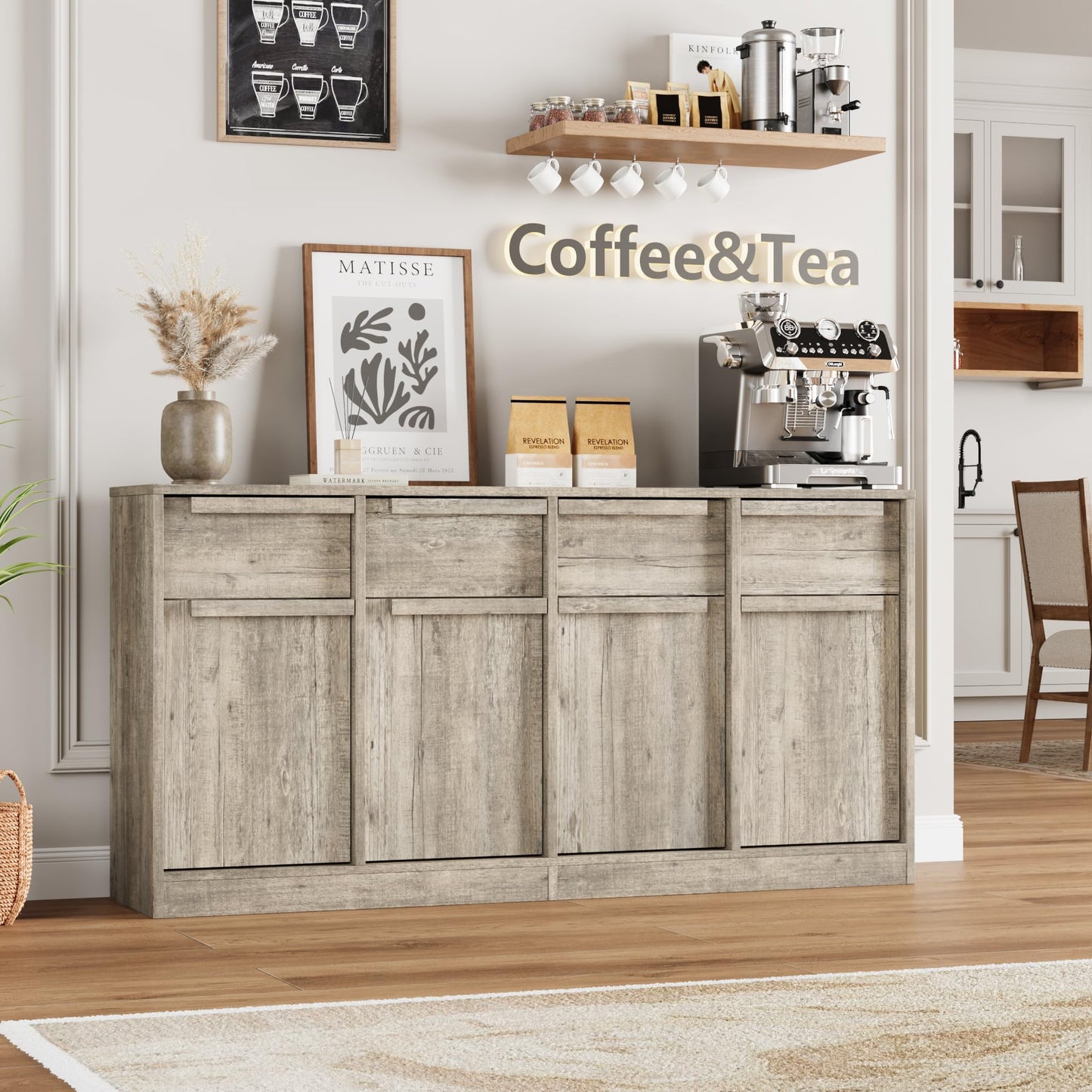 IDEALHOUSE Sideboard Buffet Cabinet with Drawers, Large Coffee Table, Modern Storage Buffet Table for Kitchen, Dining Room, Living Room