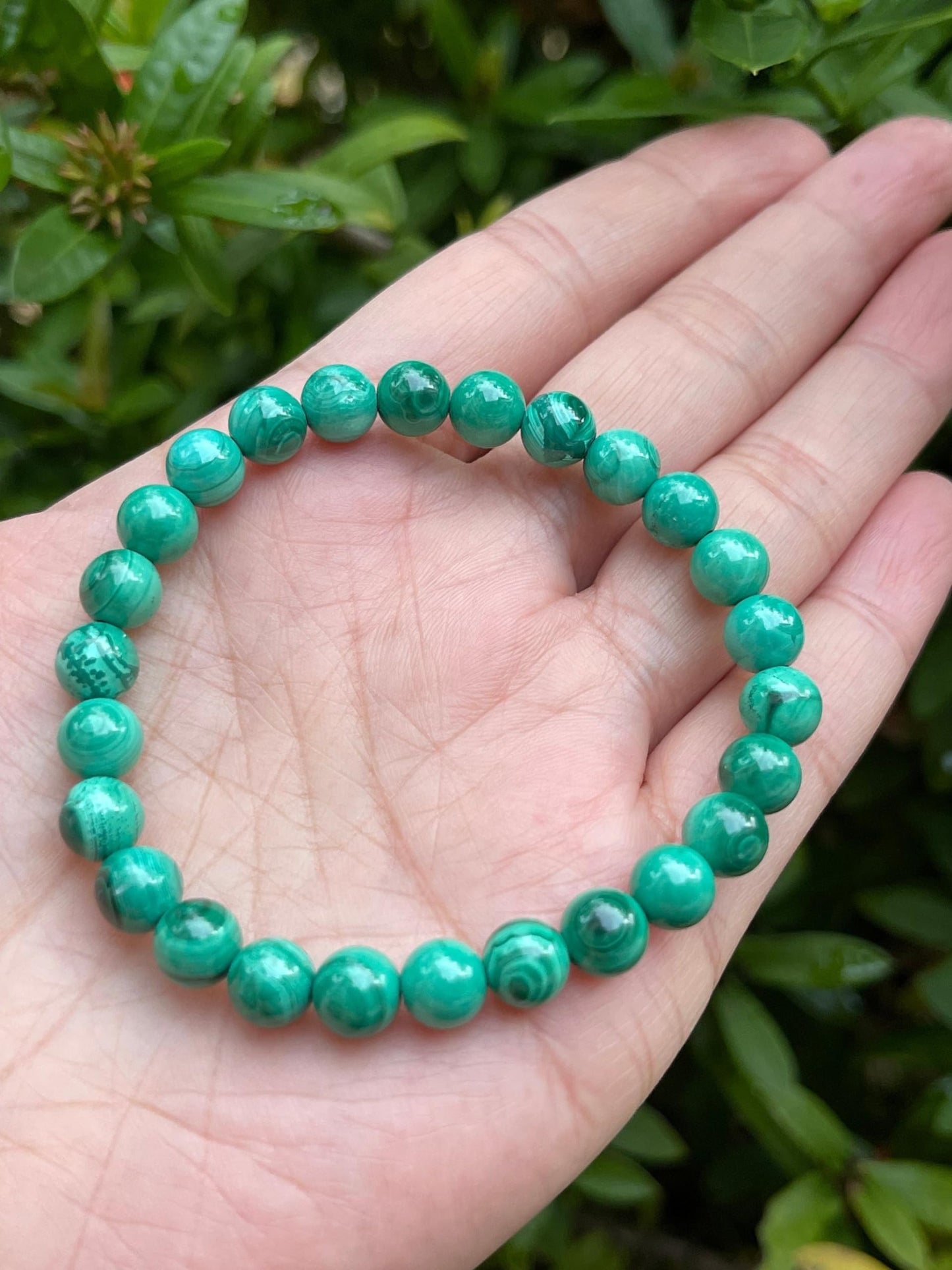 GAF TREASURES Malachite Crystal Bead Bracelet 7-8mm, Genuine Malachite Stretch Gemstone Bracelet, Healing Crystal Bracelet, Gift for Men & Women (1)