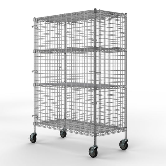 18" W x 60" L x 69" H Heavy Duty Utility Commercial Grade Metal Storage NSF Unit | Chrome Mobile Security Wire Cage Kit
