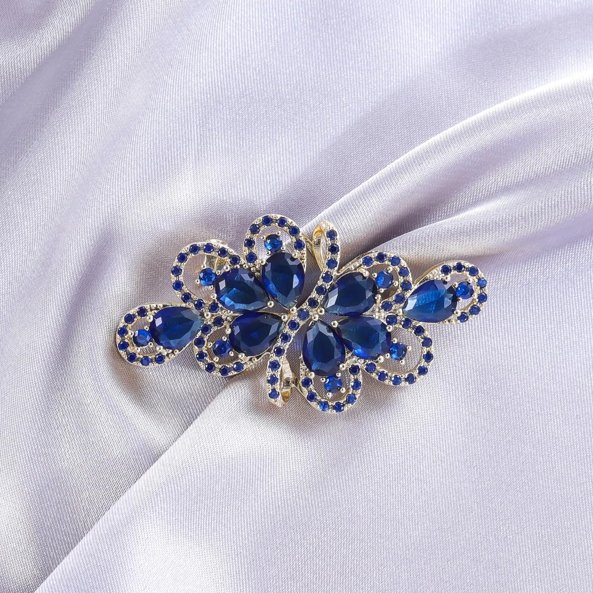 YOQUCOL Vintage Dark Blue Zircon Crystal Rhinestone Bowknot Shape Brooch Pin For Women Golden Tone