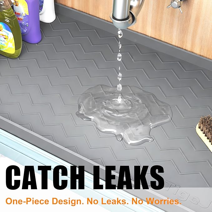 TigeJoy 28" x 22" Under Sink Mats for Kitchen Waterproof, Leak-Proof Silicone Mat Sink Protector and Cabinet Liner, Kitchen Essentials Organizer and Storage, Boot or Shoe Tray, Pet Feeding Mat