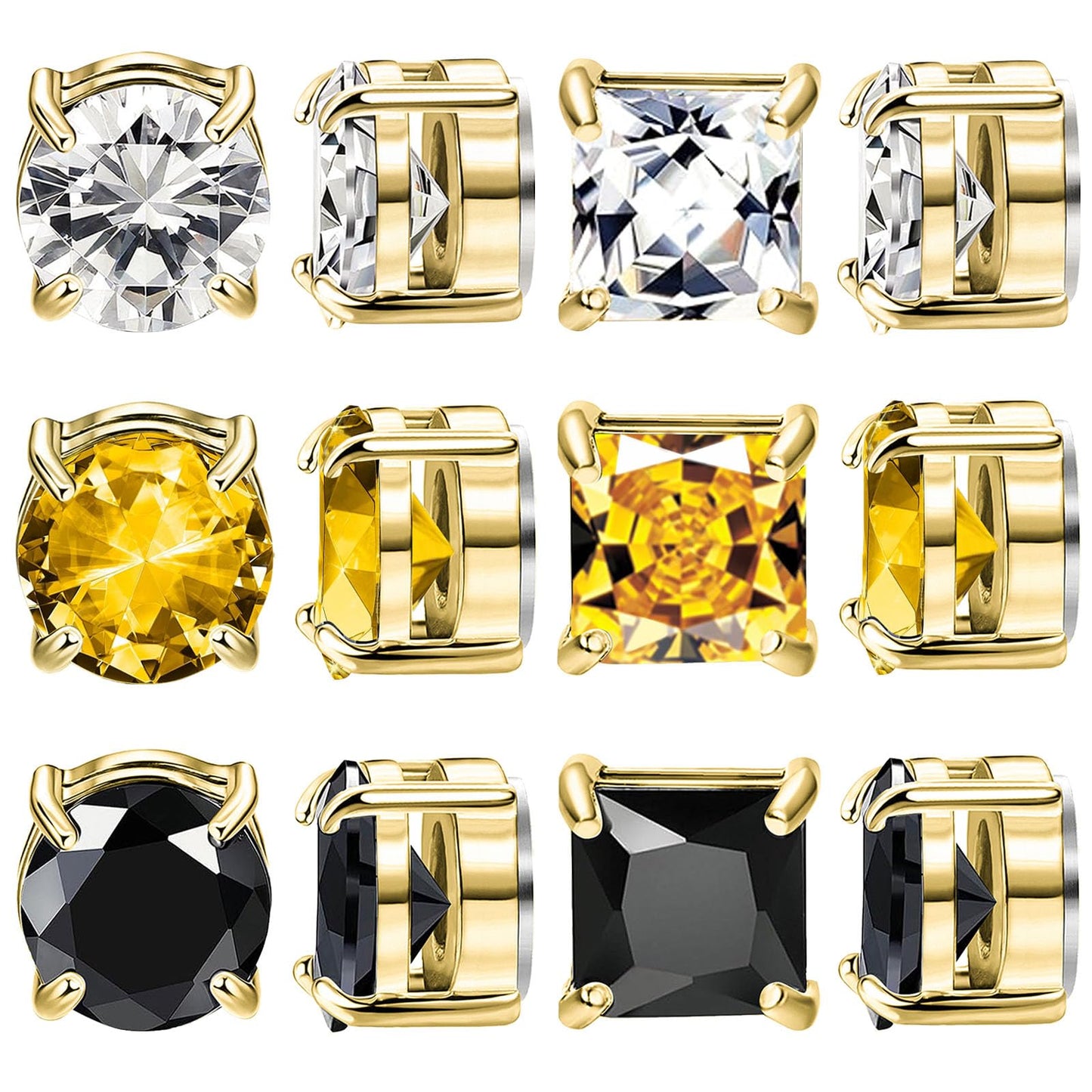 NEWITIN 6 Pairs Stainless Steel Magnetic Stud Earrings for Men Clip on Earring Magnetic Earring Unisex Non Piercing CZ Magnet Studs Diamond Earrings for Women Men