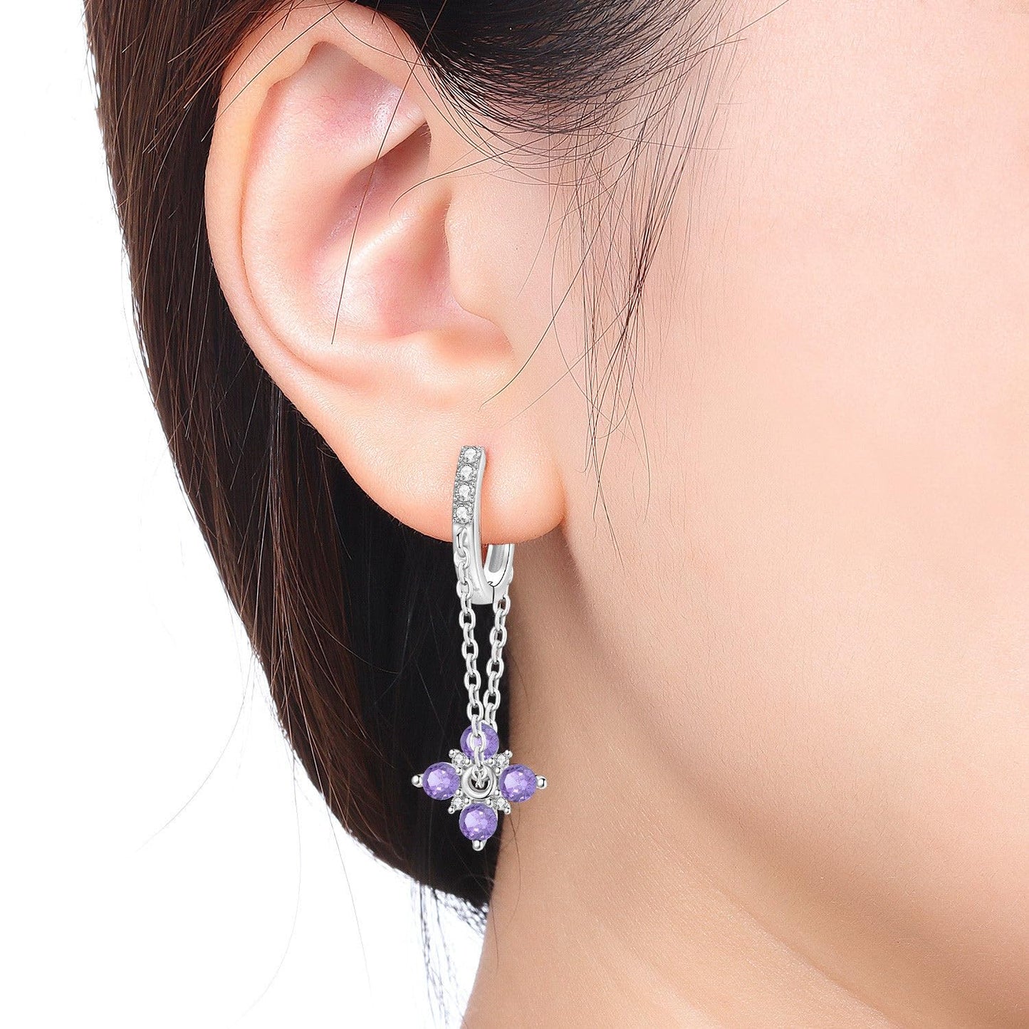 vireau 925 Sterling Silver Drop Earrings Dragonfly Flower Moon Star Dangle Earrings Hypoallergenic Sterling Silver Earrings Jewelry for Women (Falling Purple Blossoms)