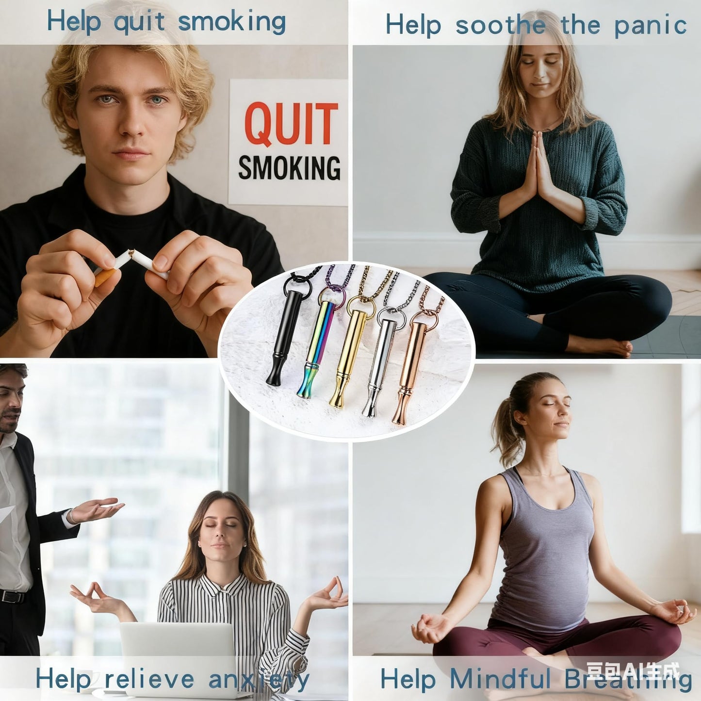hooppoo Breathing Necklace for Calm & Focus - Personal Essential Oil Diffuser for Anxiety Relief, Quit Smoking, Yoga and Meditation - Reusable Stainless Steel Pendant for Women Men (Gold)