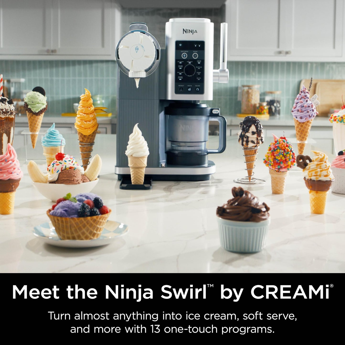 Ninja Swirl by CREAMi Ice Cream and Soft Serve Maker, Sorbet, Milkshake, Frozen Yogurt, Low Calories Program & More, 13-in-1, Soft Serve Handle, (2) CREAMi Swirl 16oz Pints, NC701 (Renewed)