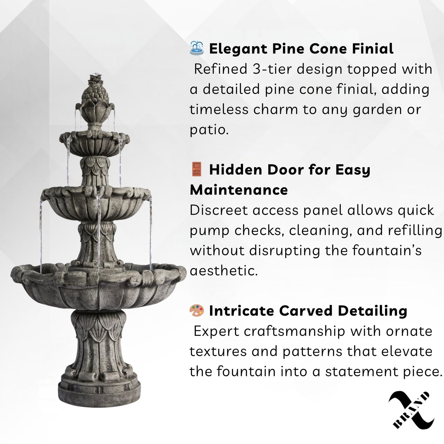 XBrand 58.3" Leaf Classic Bird Bath Water Fountain, 3-Tier, Outdoor Garden, with Pump, White Resin, Yard, Lawn, Porch Décor