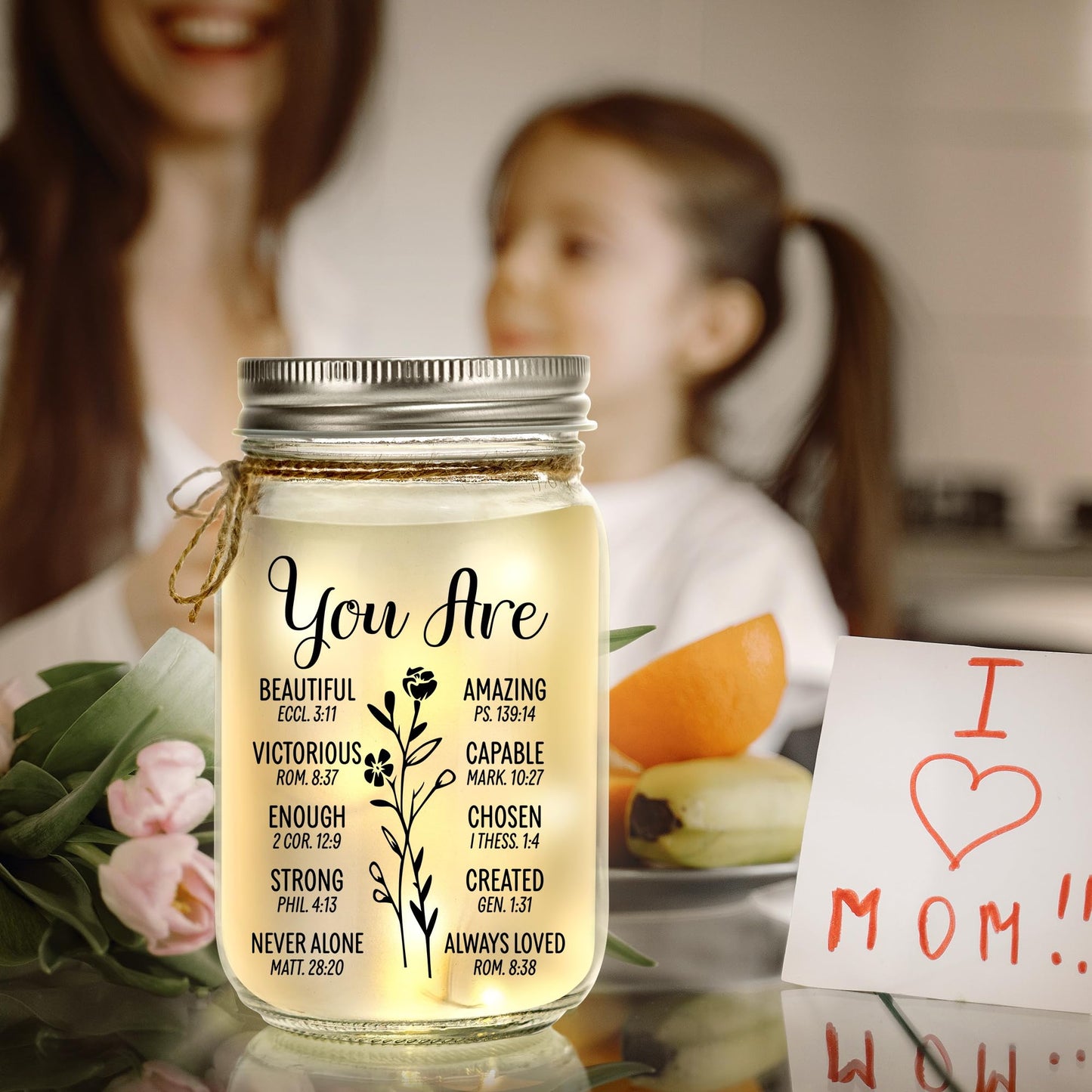 Kenon Mason Jar Night Light Gift for Friend, Birthday Day Gifts for Women, Home Decoration Lights, Personalized Night Light Birthday Mothers Day Christmas Gifts for Her Mom Grandma Sister