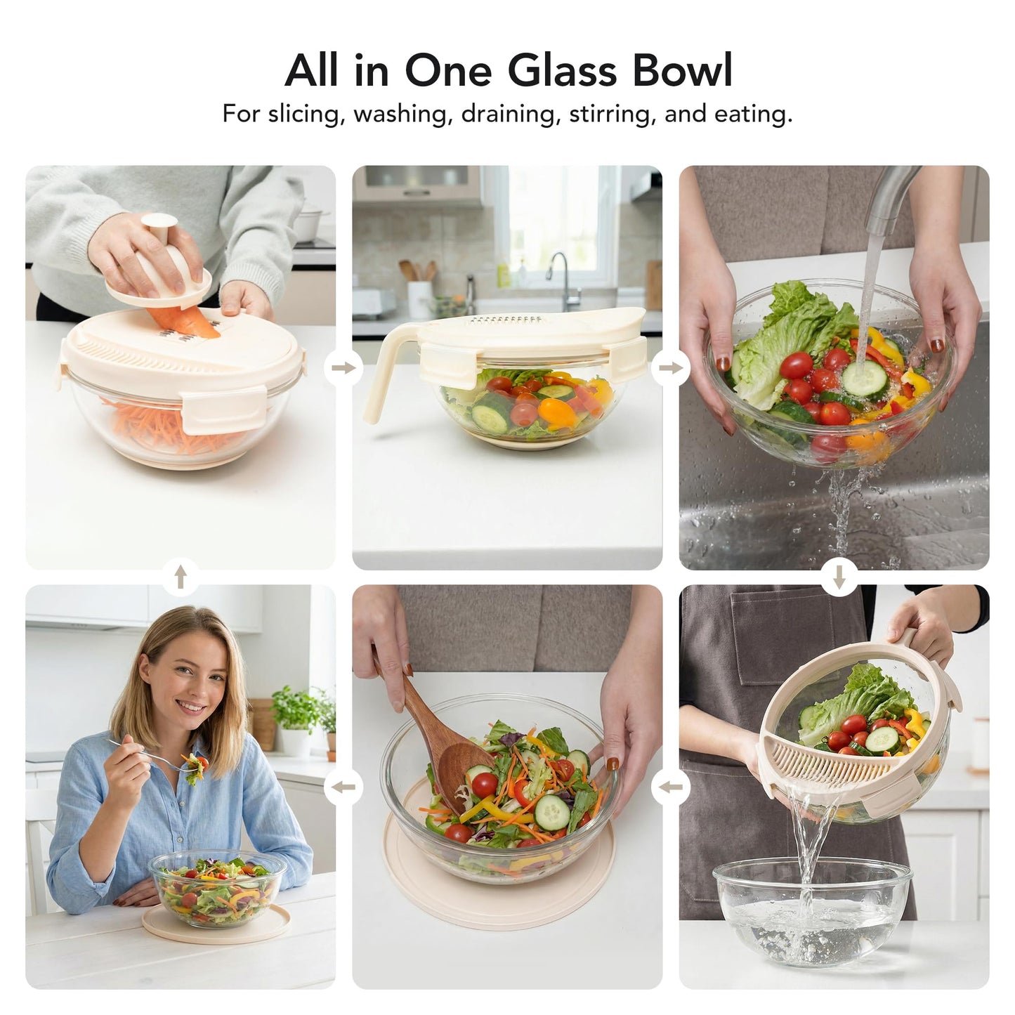 GENICOOK Glass Food Storage Containers With Glass Lids+Vegetable Chopper 5-in-1 Food Prep Tool