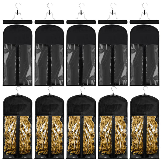 VARIPOWDER 10pcs Wig Storage Bags with Hanger Hair Extensions Storage for Multiple Wigs, Dust-Proof Wigs Bag with Strong Holder Home Travel Closet Wigs & Accessories