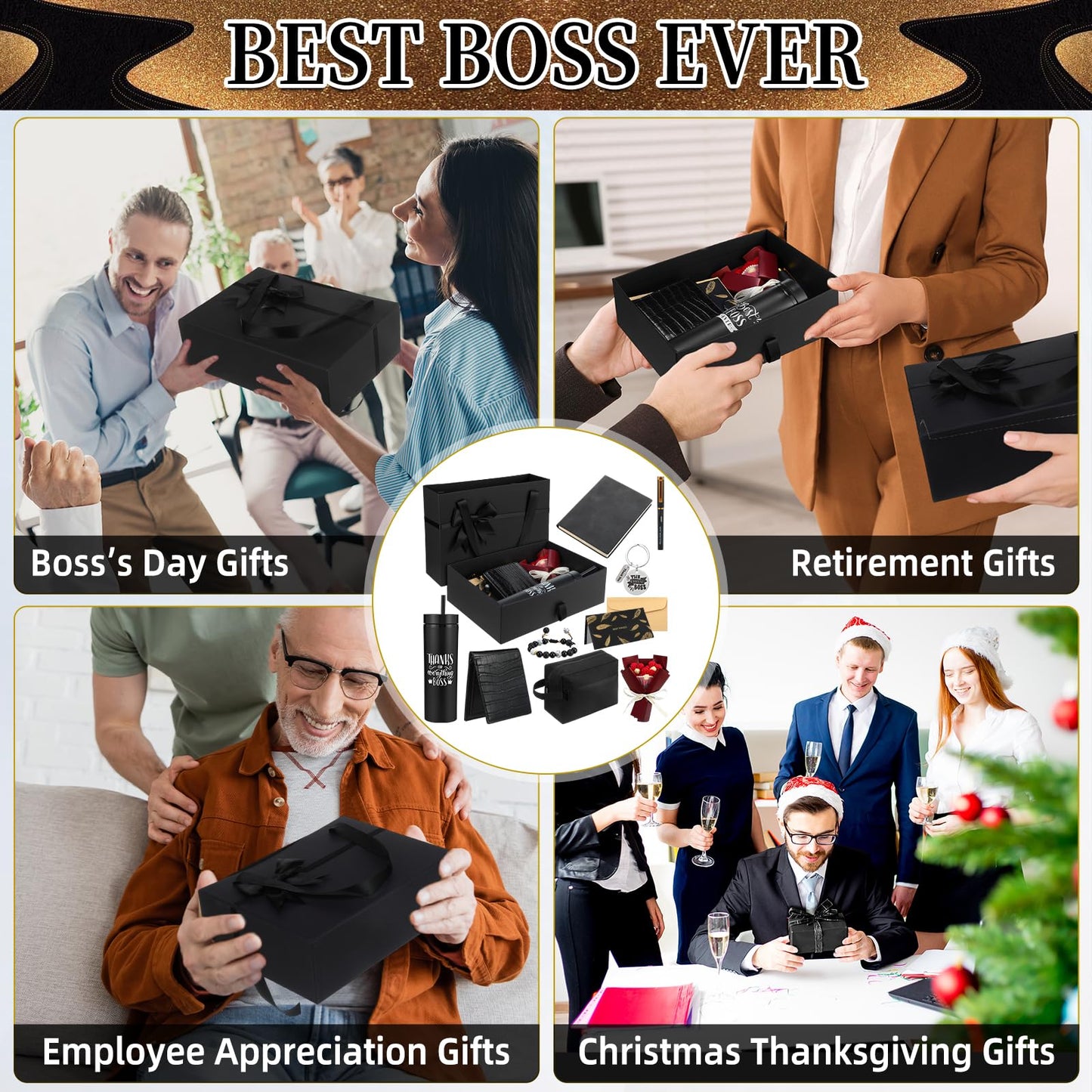 Sunnymove 10 Pcs Best Boss Gifts Set for Men, Bosses Birthday Appreciation Thank You Office Gift Set with Tumbler Wallet Bracelets Keychain for Manager Leader(Cool)