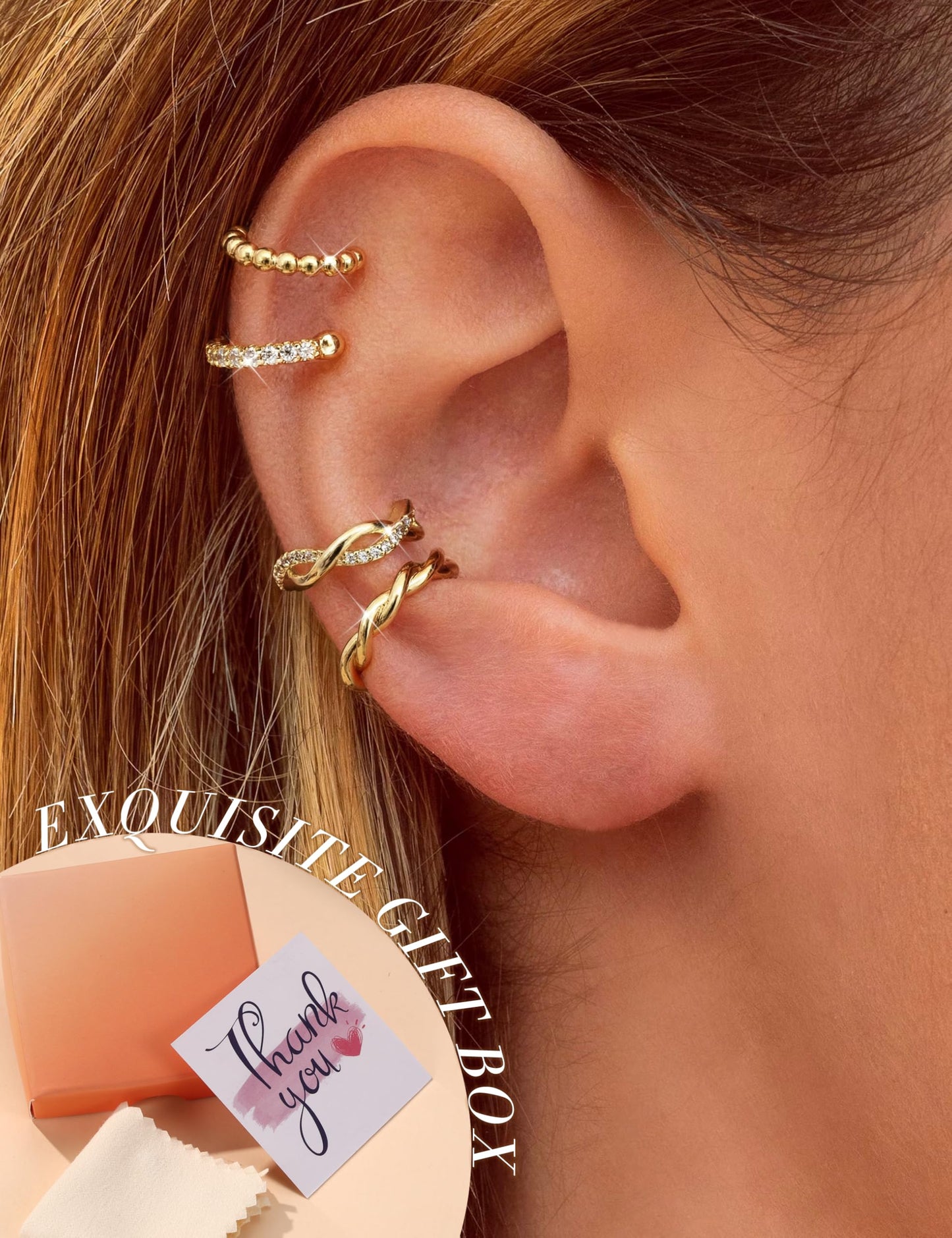 9PCS Ear Cuff Earrings for Women Non Piercing 14K Gold Plated - Hypoallergenic Adjustable Ear Cuffs Trendy Non Tarnish Clip on Cartilage Fake Earring Stacks Wrap Jewelry