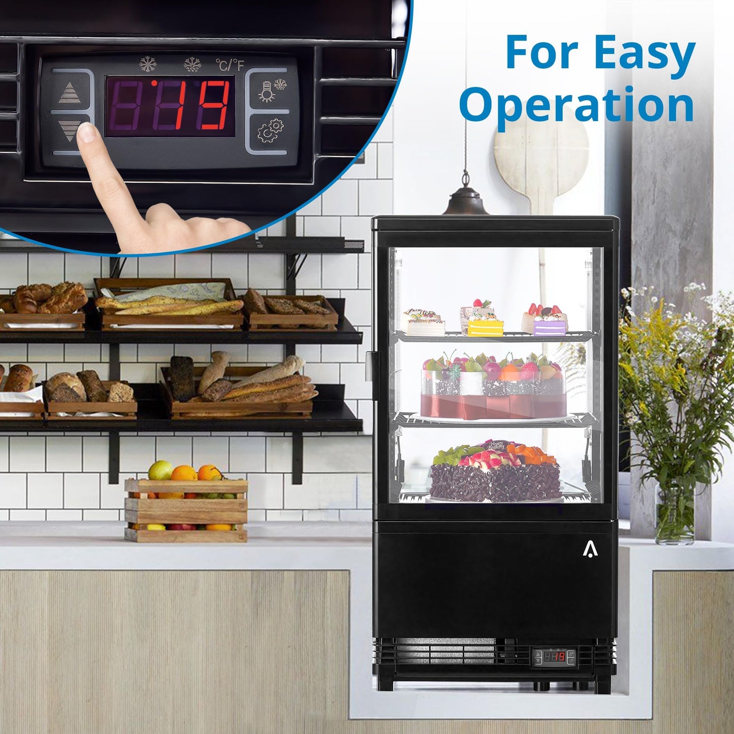 2.0 Cu.Ft. Countertop Refrigerated Display Case, Commercial Pastry Refrigerator with Led and Air-Cooling, Bakery, Cafes and Restaurants, Featuring Rear Sliding Door for Easy Access and Frost-Free