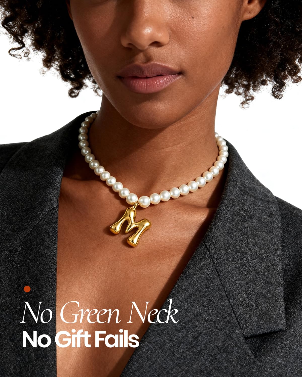 DoDoBeads Pearl Initial Necklace, 18K Gold Plated Stainless Steel Balloon Letter Pendant G, Non-Tarnish Waterproof Chunky Monogram Jewelry Gifts for Women Teens
