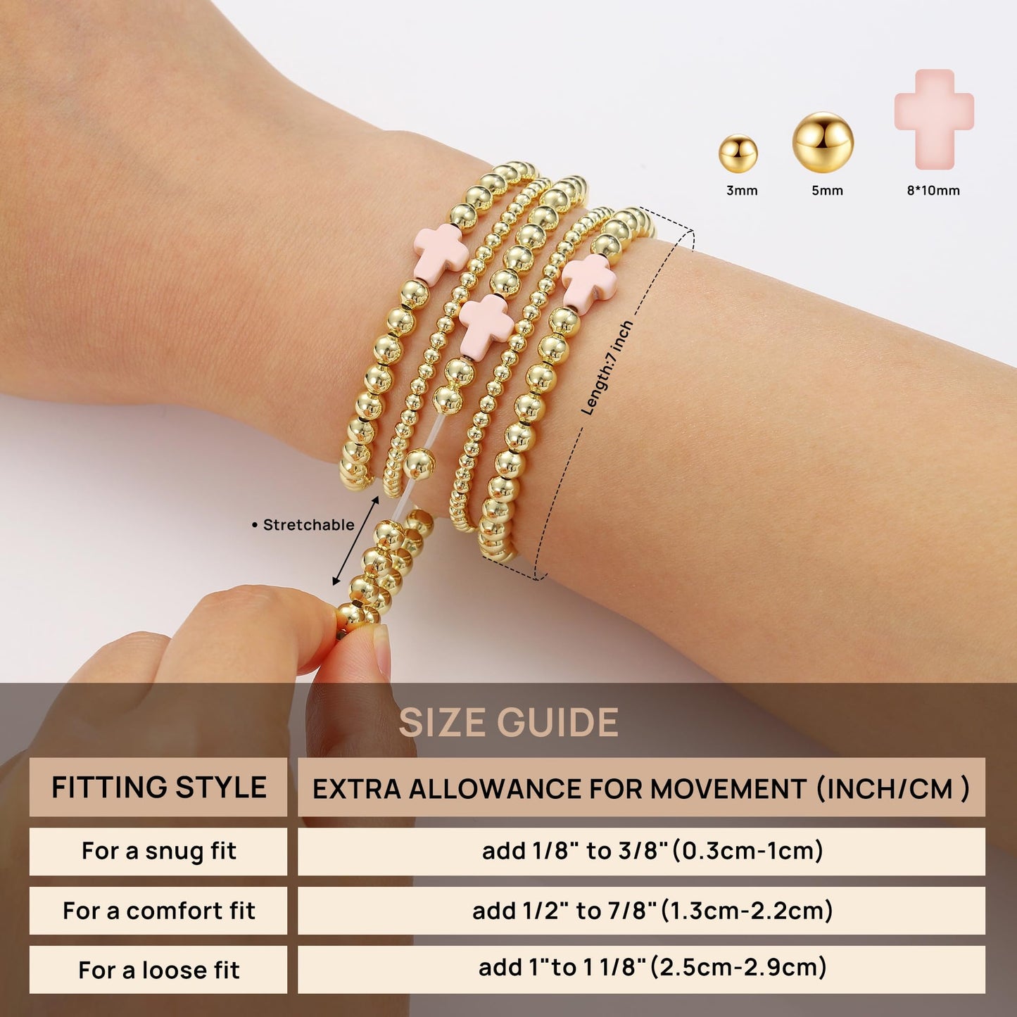 Yoosteel Gold Beaded Bracelets Set for Women - 14k Gold Plated Dainty Round Beaded Strip Bracelet for Women Simplicity Stackable Jewelry Gifts（5 Pcs）