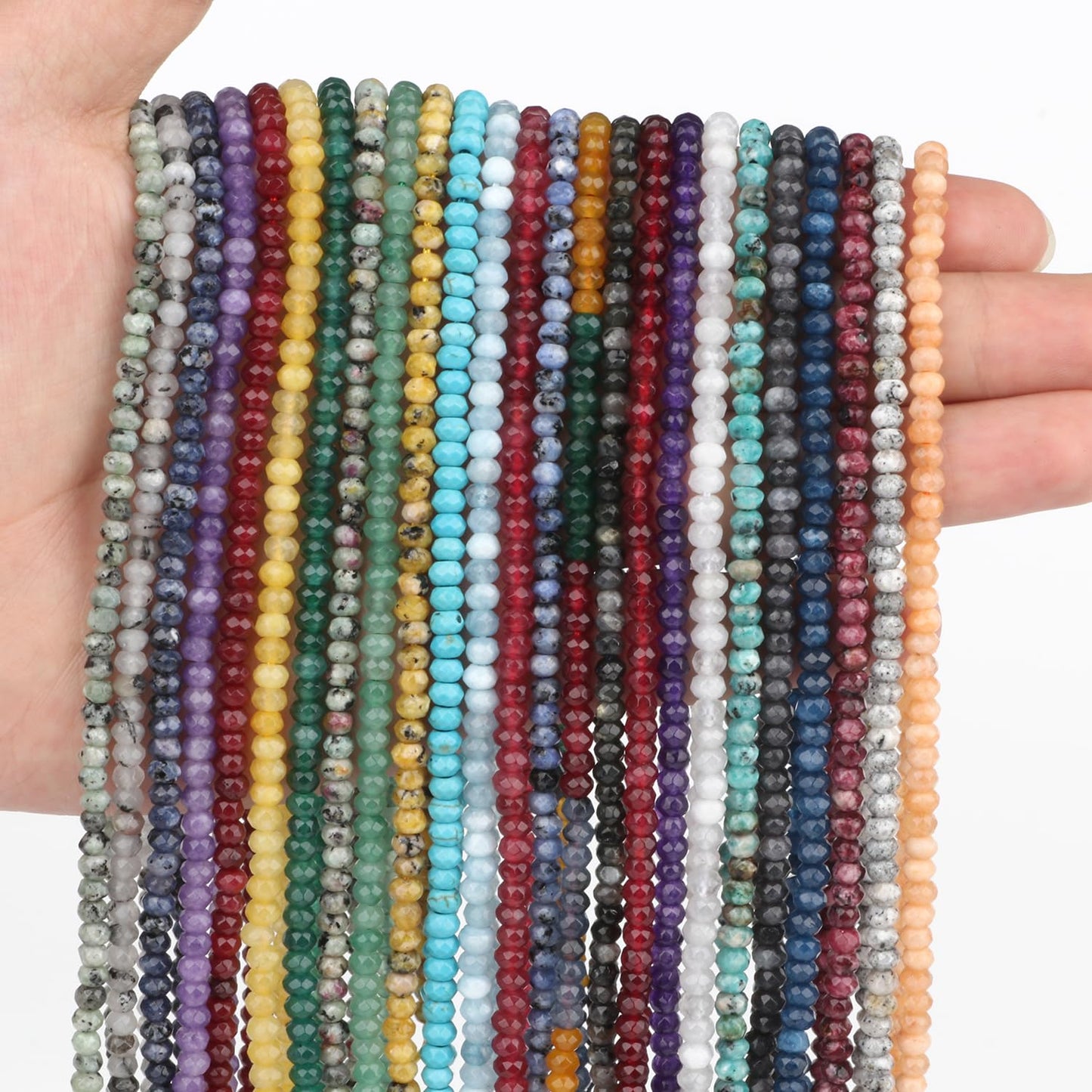 2 String 220PCS 3x5mm Natural K2 Color Beads for Jewelry Making, Songxi Facted Loose Gemstone Beads for DIY Bracelet Necklace Making Supplies with Energy Healing Chakra Power