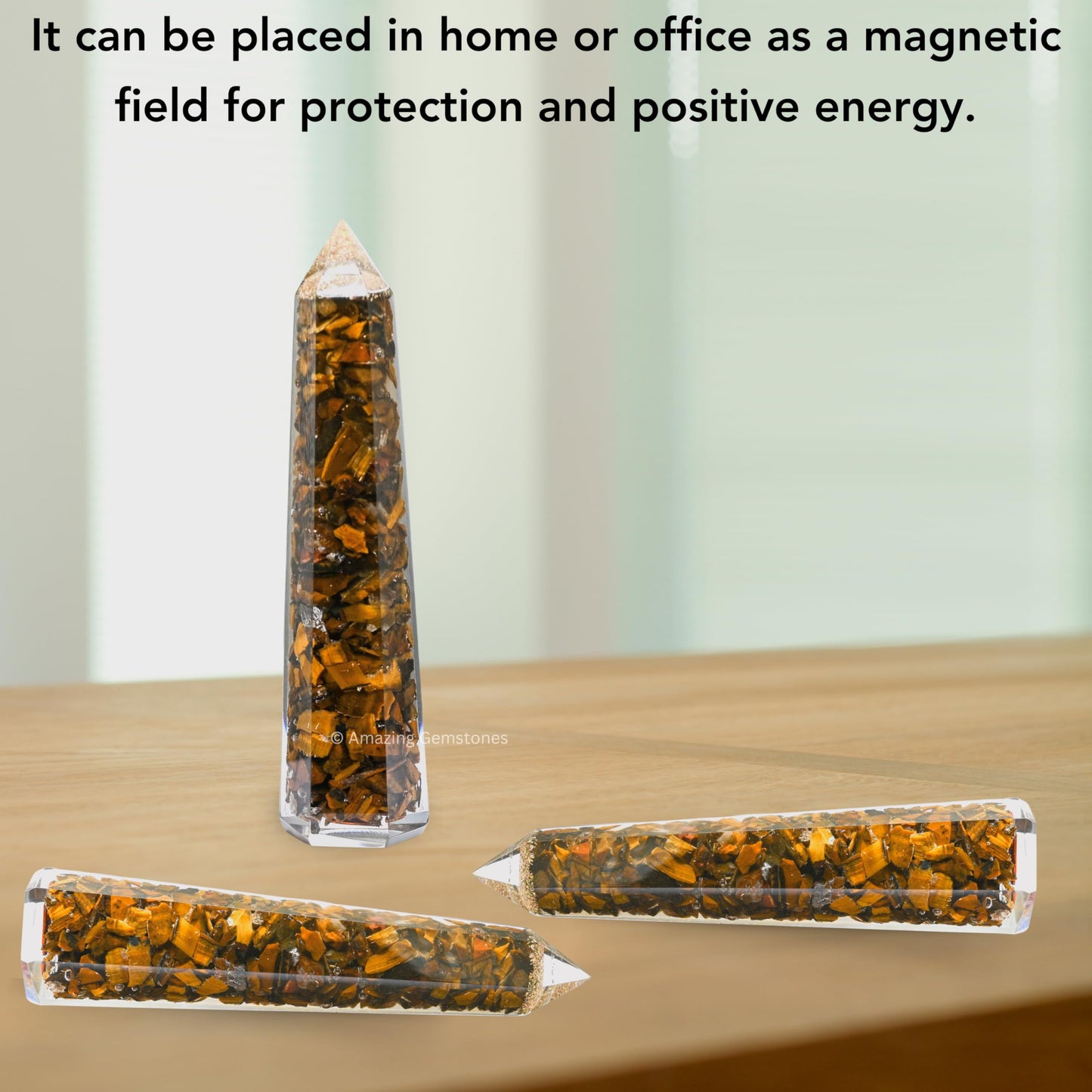 Amazing Gemstone Tiger Eye Orgonite Orgone Crystal Towers - Large 4.5" Orgonite Crystal Wand Obelisk Tower Point for Meditation, Crystals and Healing Stones Gift and Protection