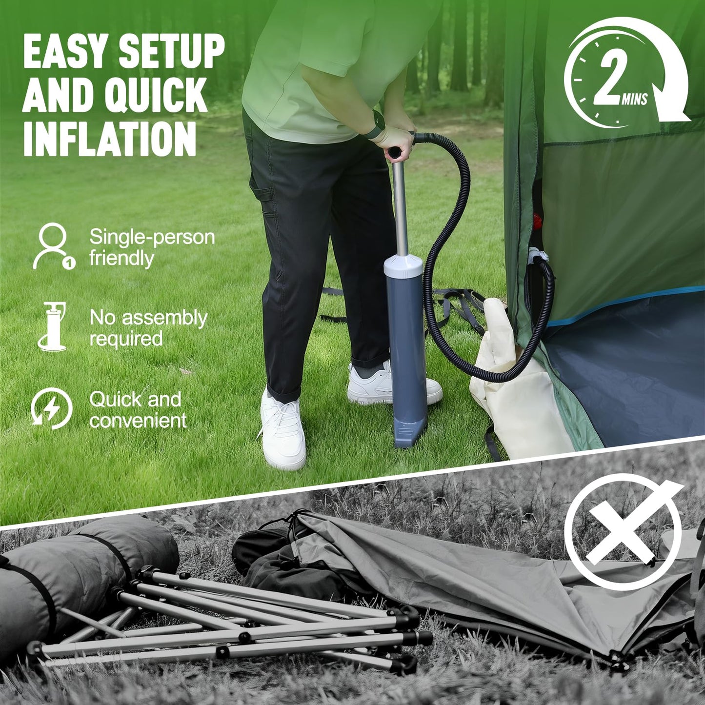 Truck Bed Tent 5.5ft-8ft Easy Set up Inflatable Pickup Truck Tent with Pump for Camping PU 3000mm Waterproof Dual-use Pickup Tent or Camping Tent for 2 Person Double Layer Mesh Window & Door