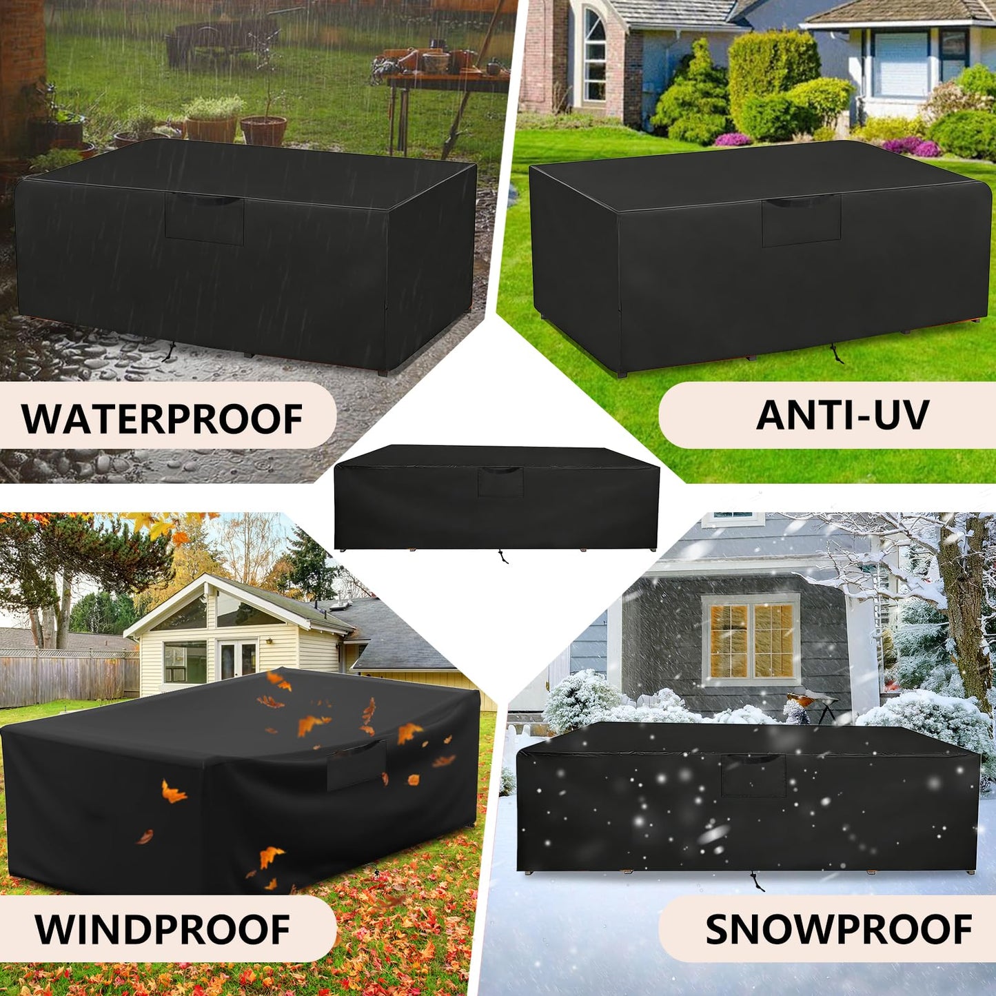 GardenCover Patio Furniture Cover 110" L x 74" W x 28" H - Heavy Duty Outdoor Patio Table & Chair Cover, Waterproof UV Resistant Dustproof Protector for 8-12 Seats Sectional Sofa, Black