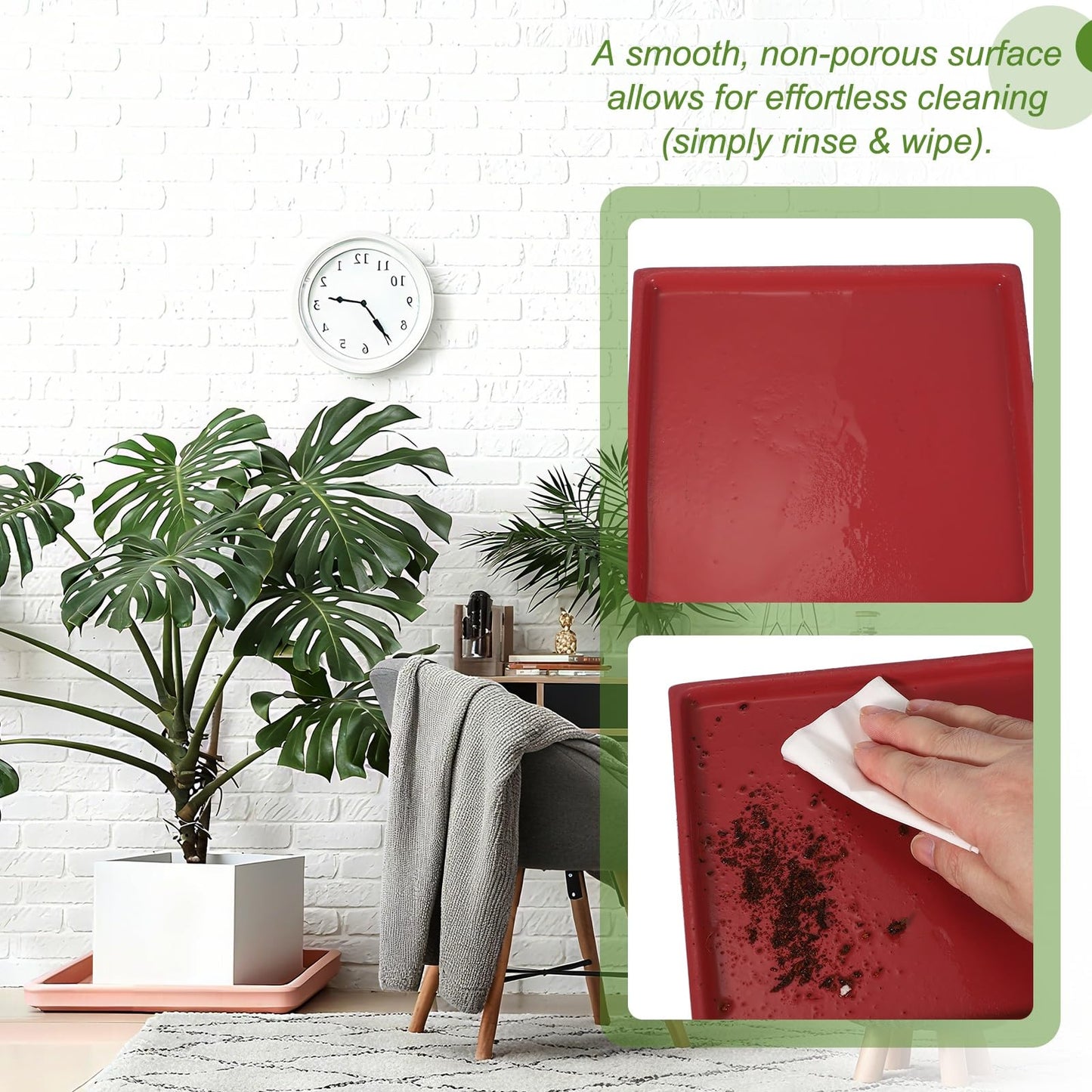 YELARXI 7.5 Inch Ceramic Plant Saucers, Square Flower Planter Water Trays Ceramic Plant Saucer Pot Tray -Fitting for (Outdoor/Indoors/Garden/Planting/Water/Flower/Coffee) Forest Green