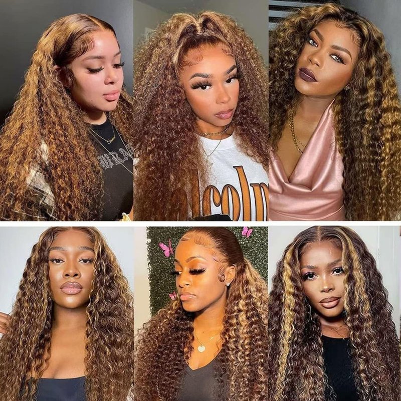 Peenoll Highlight Dark Brown Chocolate P4/30 13X6 Human Hair Lace Frontal Wig Glueless Wigs Human Hair Pre Plucked Pre Cut Lace Frontal Glueless Wigs Elastic Band 200% Density, 16 Inch