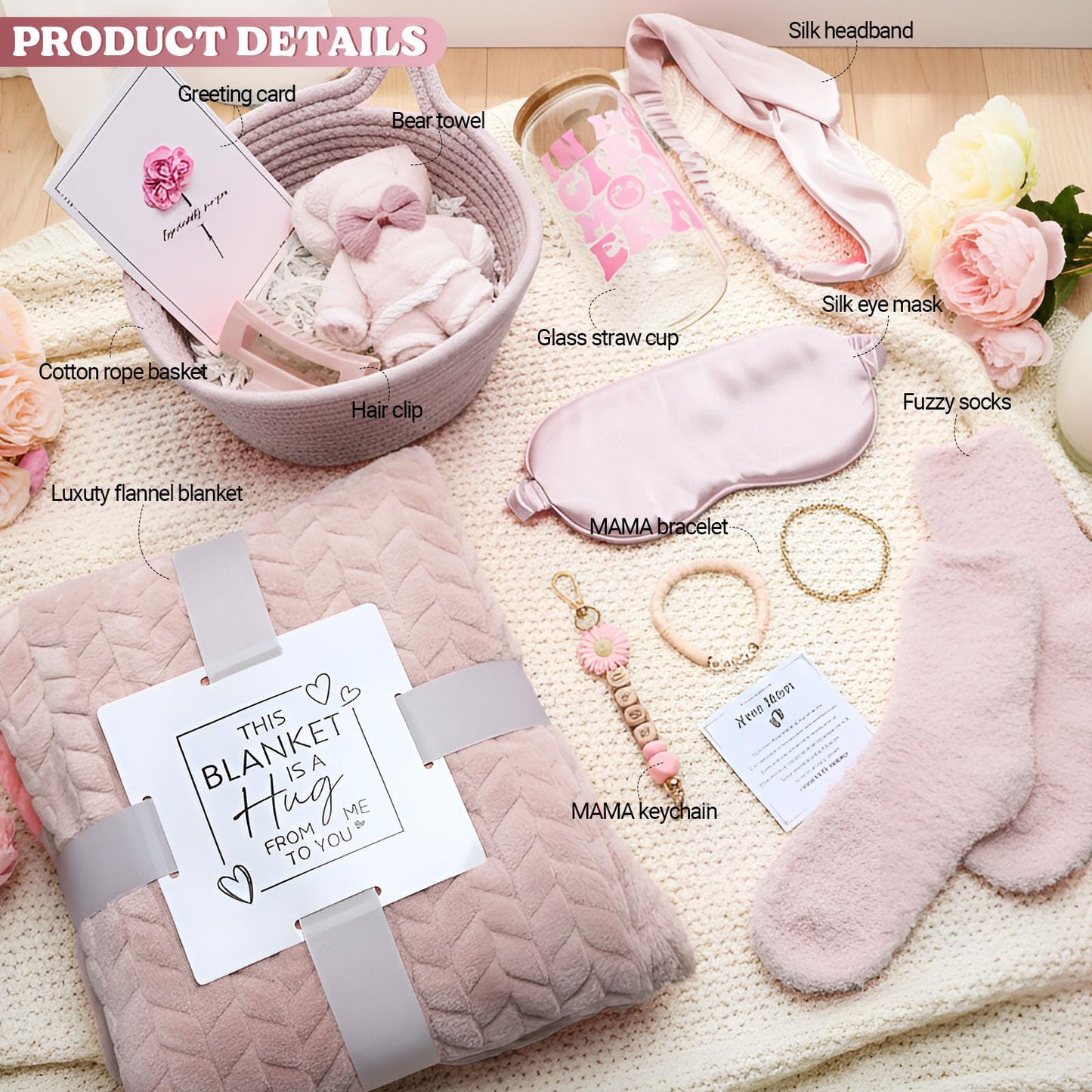 Newwiee 12 Pcs New Mom Package After Baby New Mom Gifts Set After Birth Baby Shower Gift Set with Blanket Postpartum Essentials for Mother Kit Pregnancy Gifts for First-time Mothers, Mommy