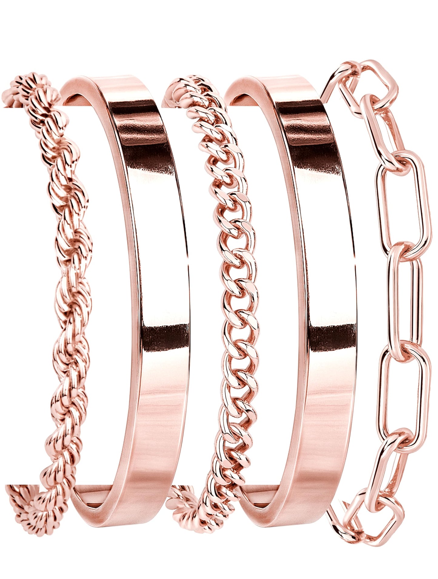 Gokeey Chunky Rose Gold Bracelets for Womenc Trendy, Rose Gold Cuff Bracelet Non Tarnish Rope Cable Paperclip Cuban Link Chain Bangle Bracelet Set Jewelry