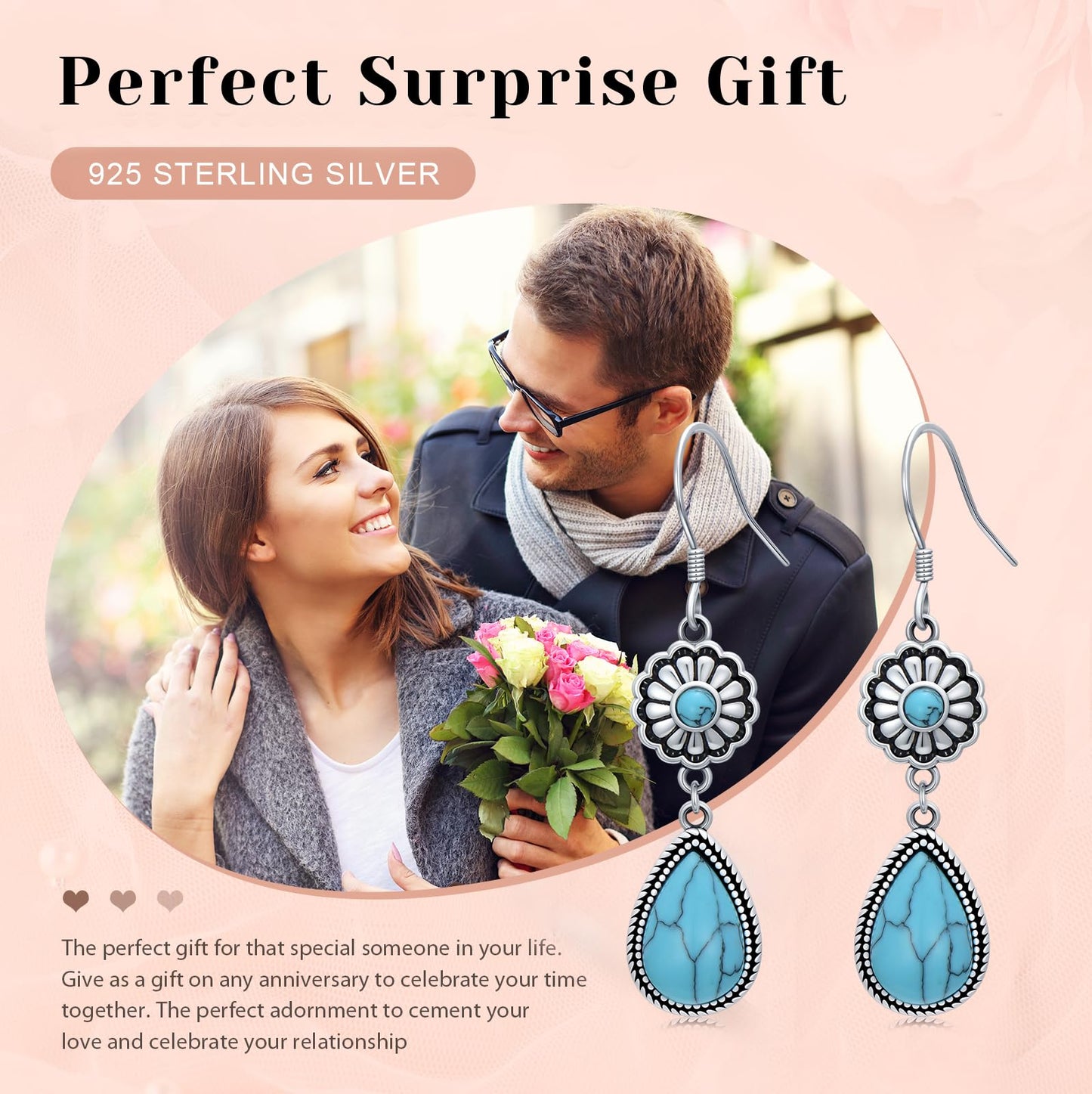 KoyeKei Colloca Western Earrings for Women 925 Sterling Silver Turquoise Colloca Dangle Drop Earrings Teardrop Vintage Boho Jewelry Country Cowboy Carter Concert Gifts for Cowgirl