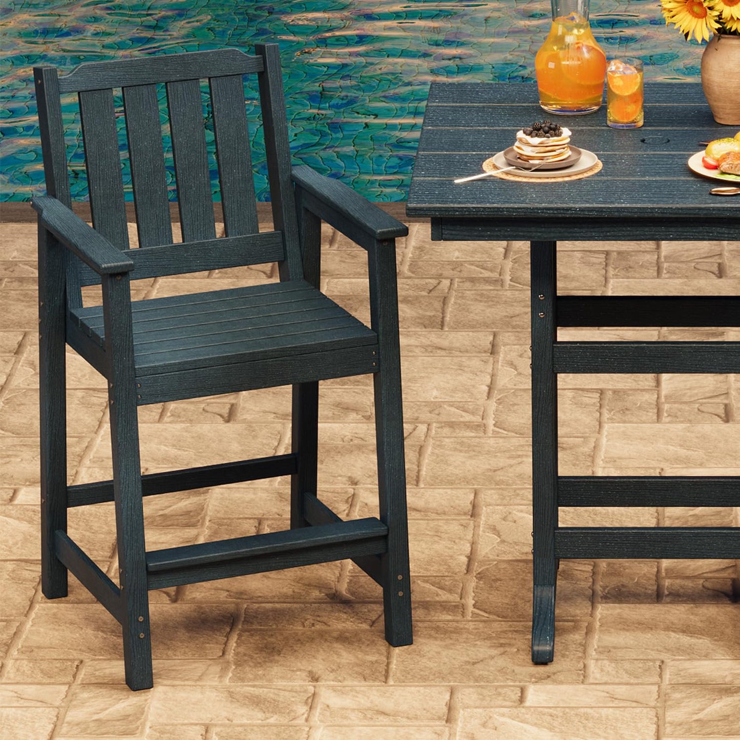 Garvee Outdoor Patio Bar Height Chair Set of 2, All-Weather HDPE Bar Height Barstools Widened Chair Set, Adirondack Chairs Set with Widened Armrests for Garden, Poolside, Bistro