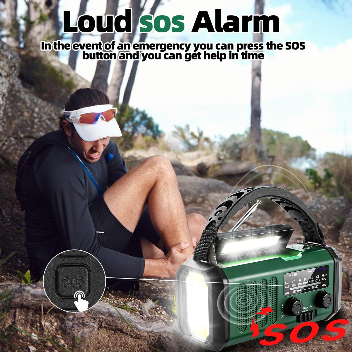 QAUYYW Hand Crank Emergency Radio,37000mWhSolar Powered Hand Crank Portable NOAA AM FM Weather Radio with 3Mode Flashlight and Reading Light,Cell Phone Charger,Home and Emergency Distress Signa