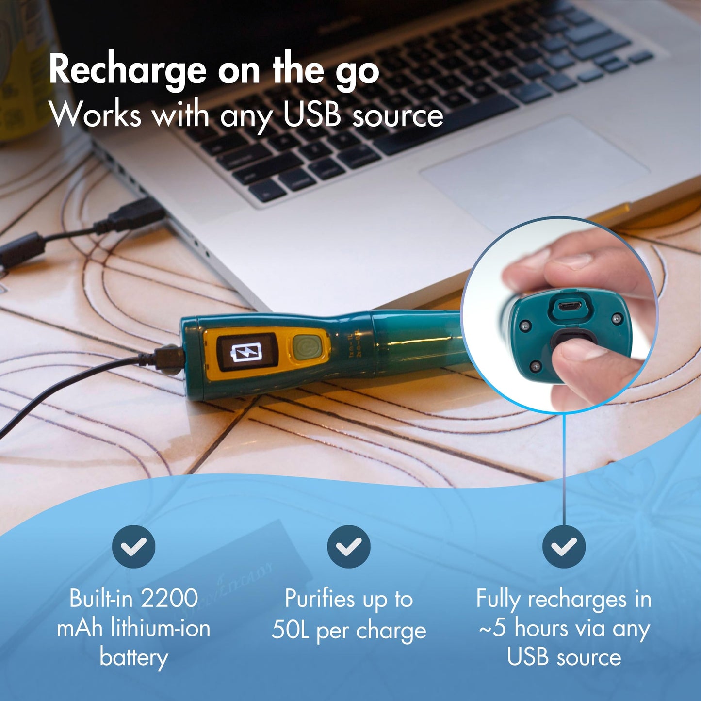 Katadyn Steripen Ultra Portable UV Water Purifier – Rechargeable 2200mAh Battery, Eliminates 99.99% Microorganisms, Fast Water Treatment for Hiking, Camping & Travel