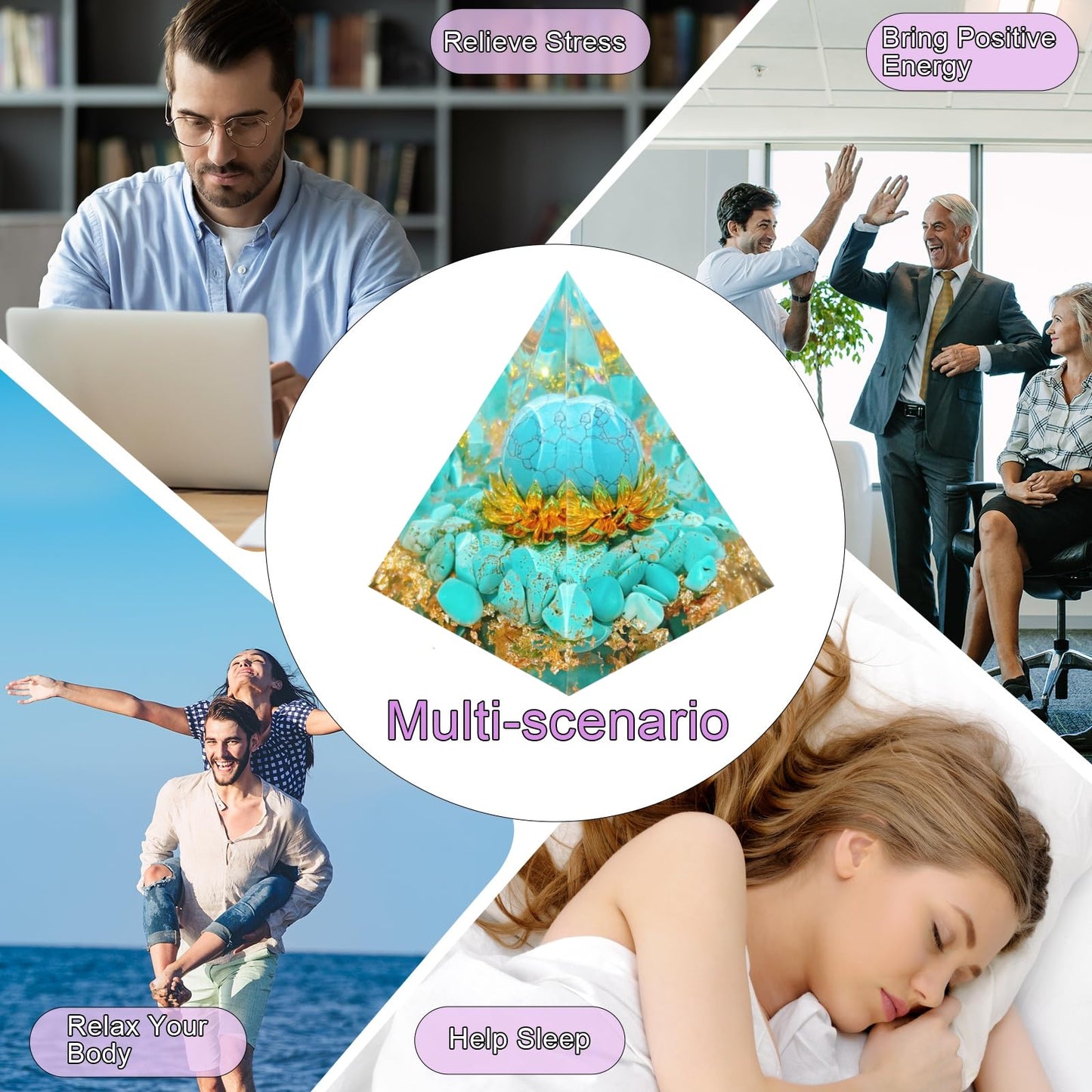 Saefheled The Flower of Life Orgone Pyramid, Natural Energy Turquoise Orgonite Crystal Healing Pyramid, for Reduce Stress, Balance Chakra, Meditation Attract Luck, Accumulate Wealth & Health (6cm)