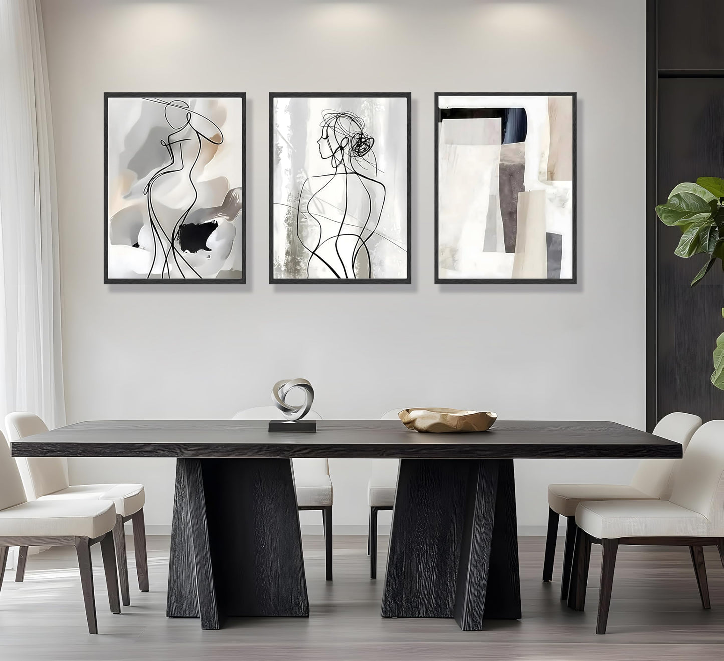 3pcs Black White Abstract Line Wall Art Female Figure Silhouette & Geometric Elements Pictures Posters Modern Minimalist Canvas Paintings Wall Decor For Living Room Bedroom Decoration Unframed