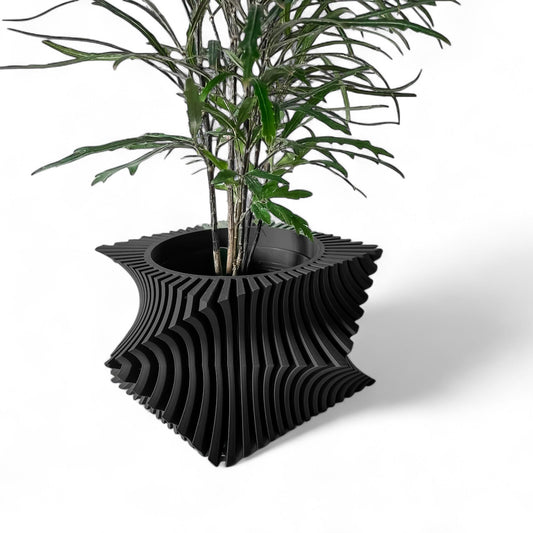 Aeon Twist Modern Planter – Black Sculptural Plant Pot for Indoor Decor Geometric Design with Drainage – Unique Home Accent for Living Room, Office, or Shelf (Black, Compact Structure: 6" x 4" WH)