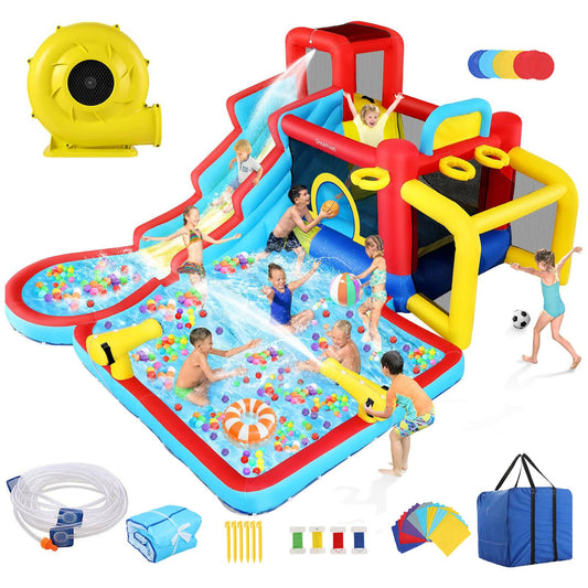 AKEYDIY Water Slide Bounce House,13×12.5ft Waterfall Waves Mega Water Slides Park |Inflatable Water Slide for Big Kids 8-12 &3-10,Large Pool,Blow Up Water Slide for Kids Backyard Outdoor