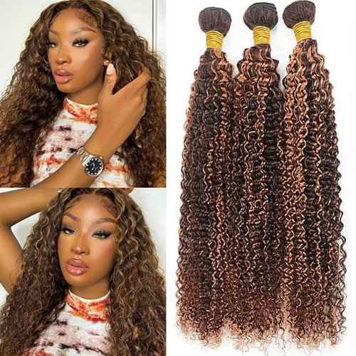 Condescension Human Hair Bundles 18 20 22 Inch Chocolate Brown Highlight P4/30 Jerry Curly Bundles Human Hair Unprocessed Brazilian Virgin Quick Weave Hair for Black Women