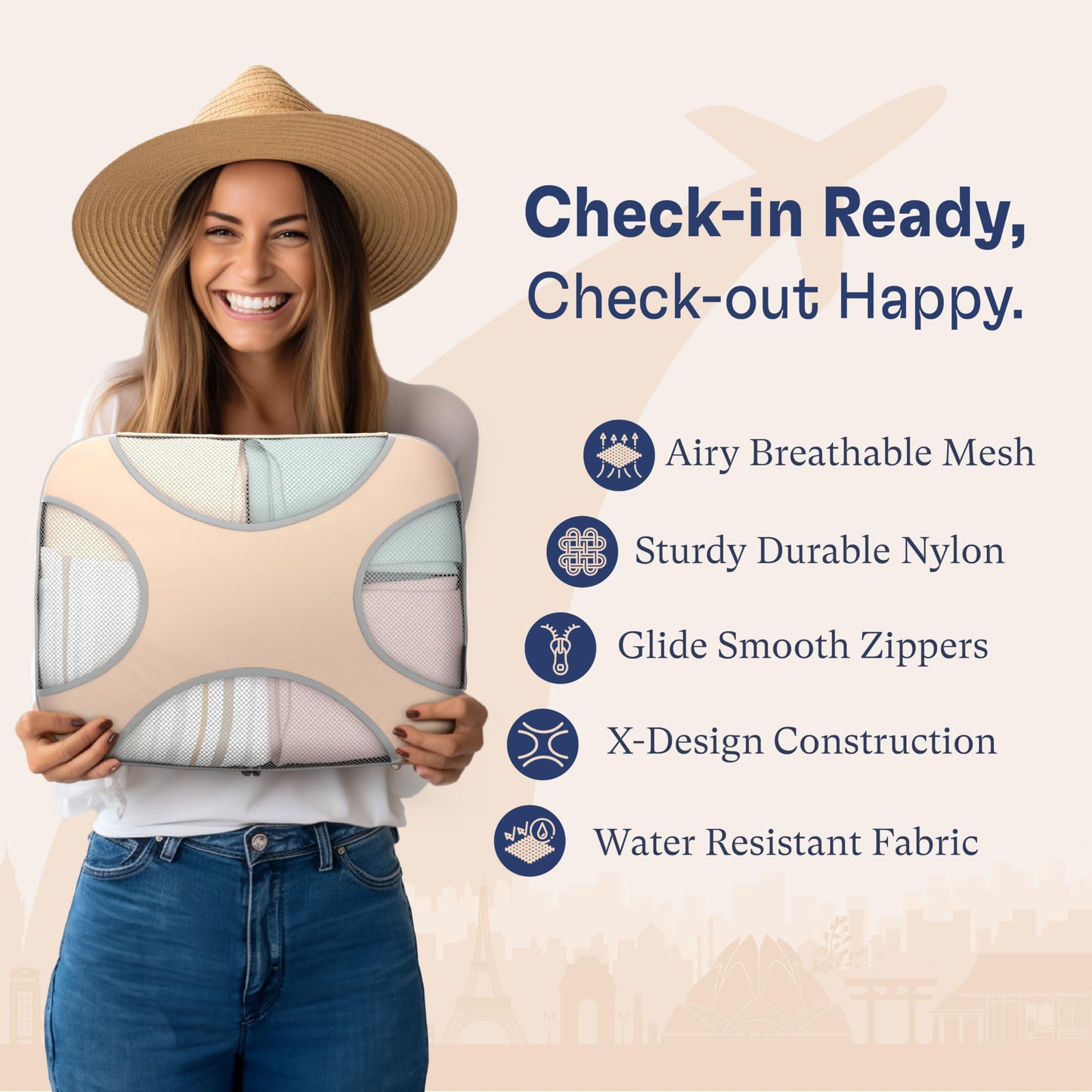 Shacke Packing Cubes for Travel 5 Set - Premium Luggage Organizer Bags - Versatile Travel Organizer for Women and Men - Optimized Packing Bags - Travel Essentials (Nude Beige)