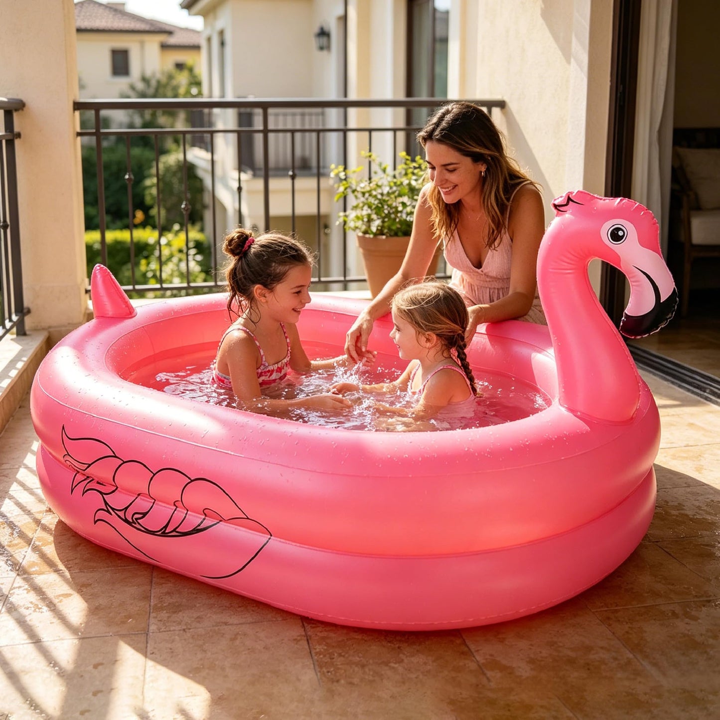 Kiddie Pool, Inflatable Pool, Flamingo Swimming Pool with Inflatable Soft Floor for Outdoor, Indoor, Backyard (60 in)