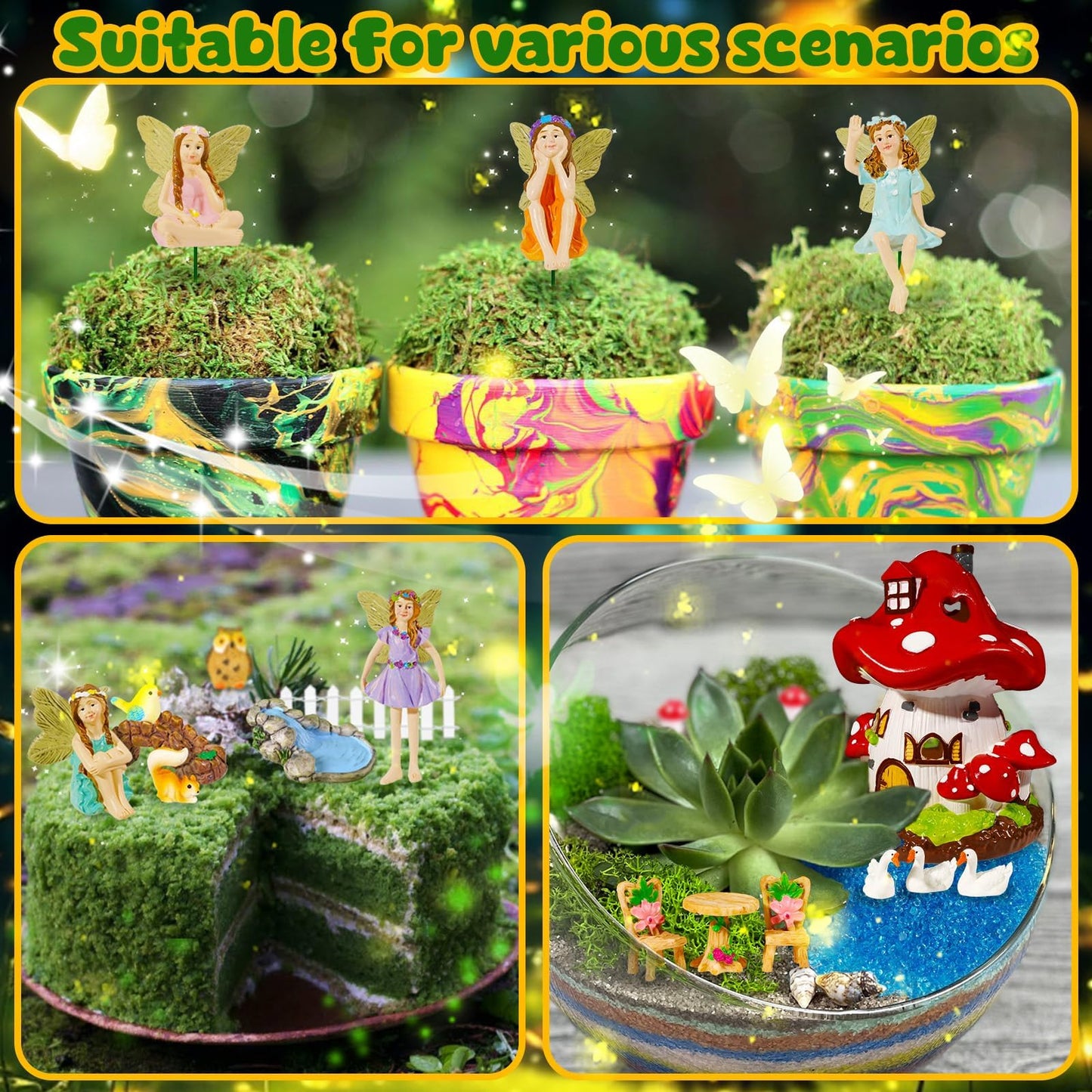 Pamonrueer 56 Pcs Fairy Garden Kit Miniature Mushroom House Set with Fairy Figurines Animals Furniture & Bridge DIY Fairy Garden Accessories for Outdoor Indoor Terrarium Decor